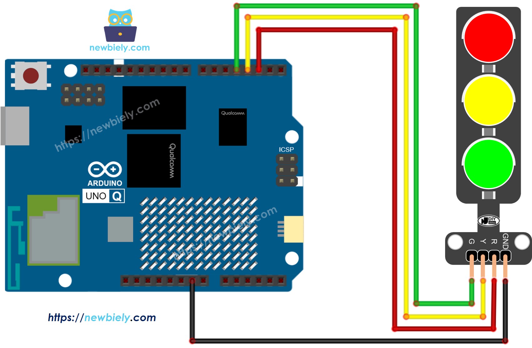 Schéma de Câblage Arduino UNO Q Feu de Circulation