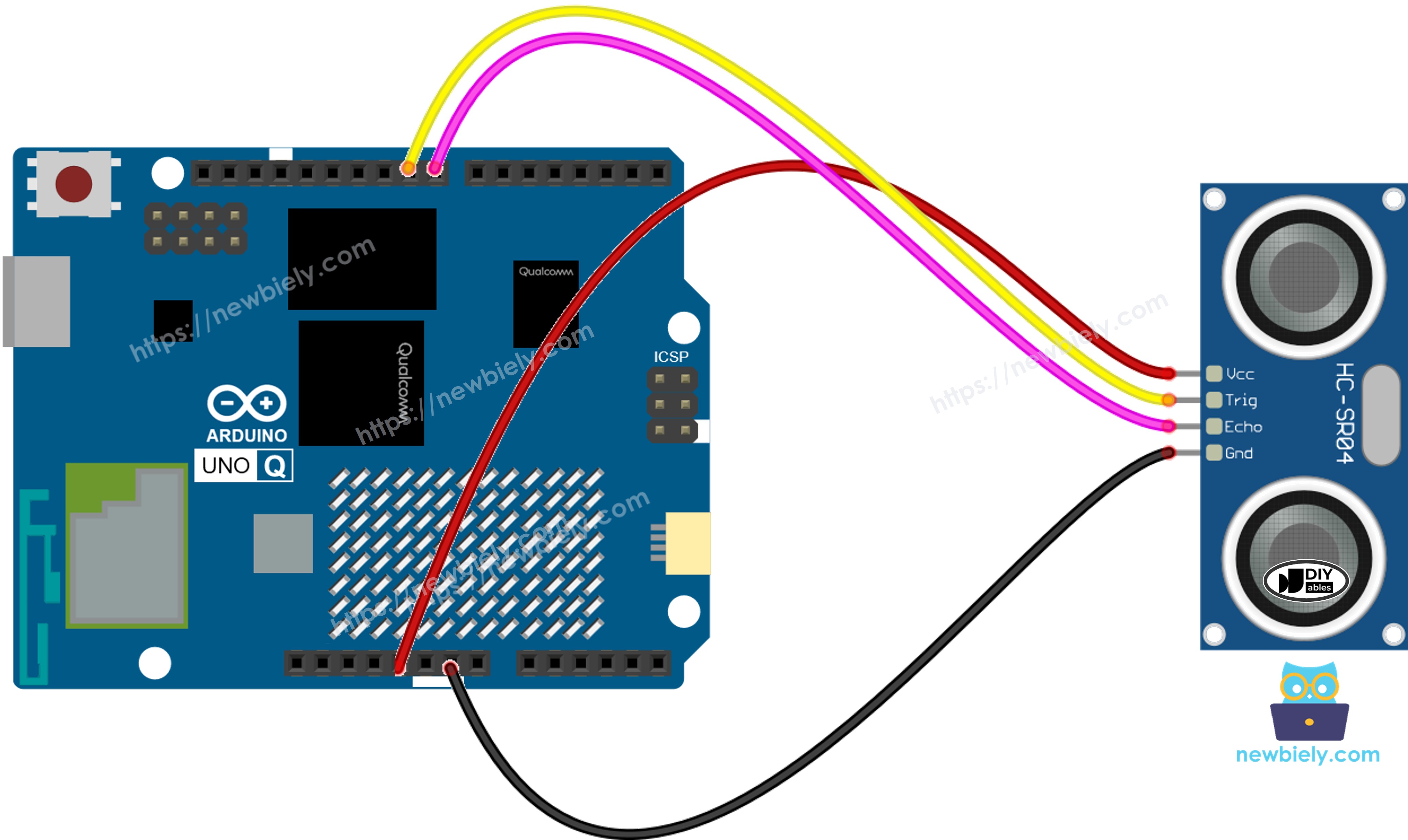 Schéma de Câblage Arduino UNO Q Capteur Ultrasonique
