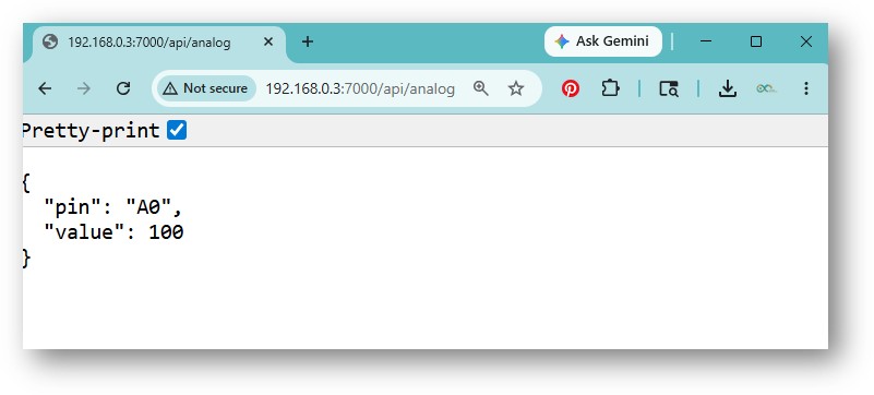 Réponse de l'API du Serveur Web Arduino UNO Q