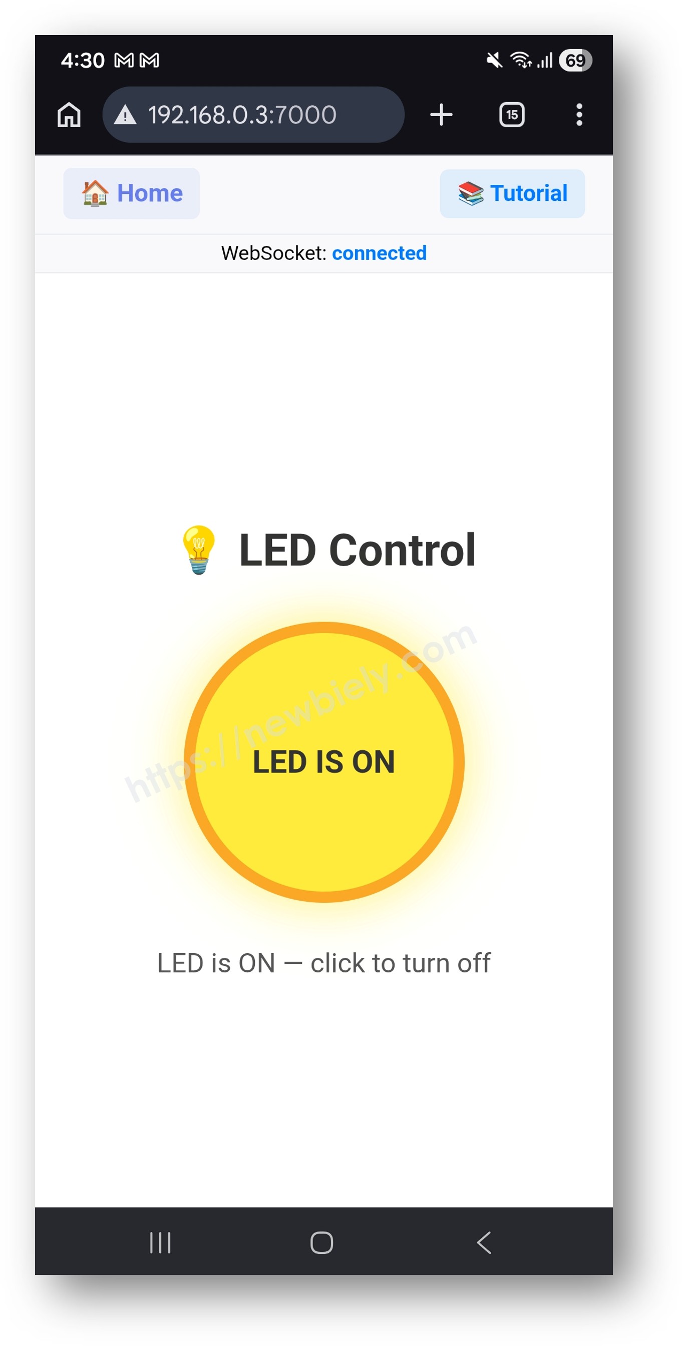 Page de Contrôle LED WebSocket Arduino UNO Q