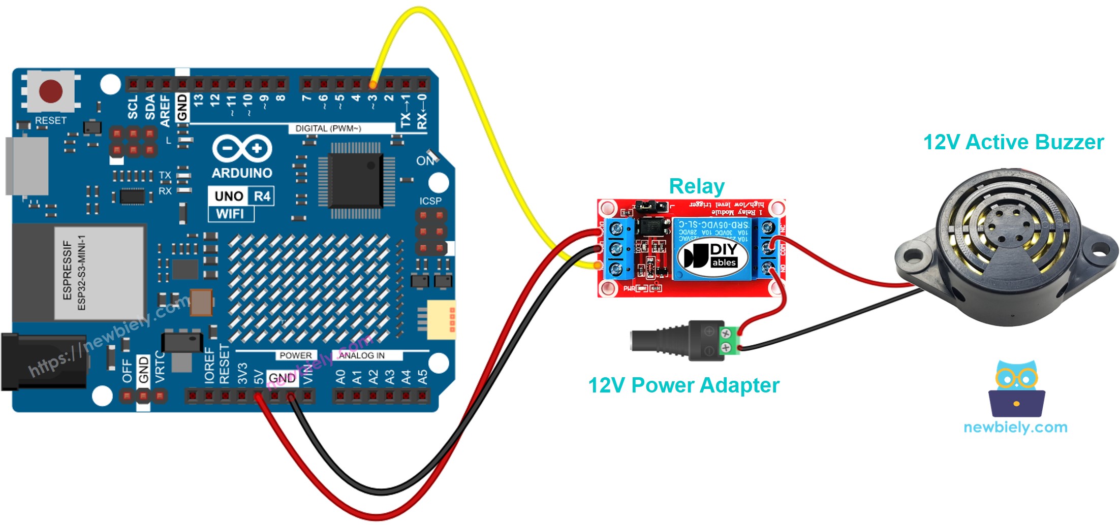 Schéma de câblage du buzzer actif 12 V Arduino UNO R4