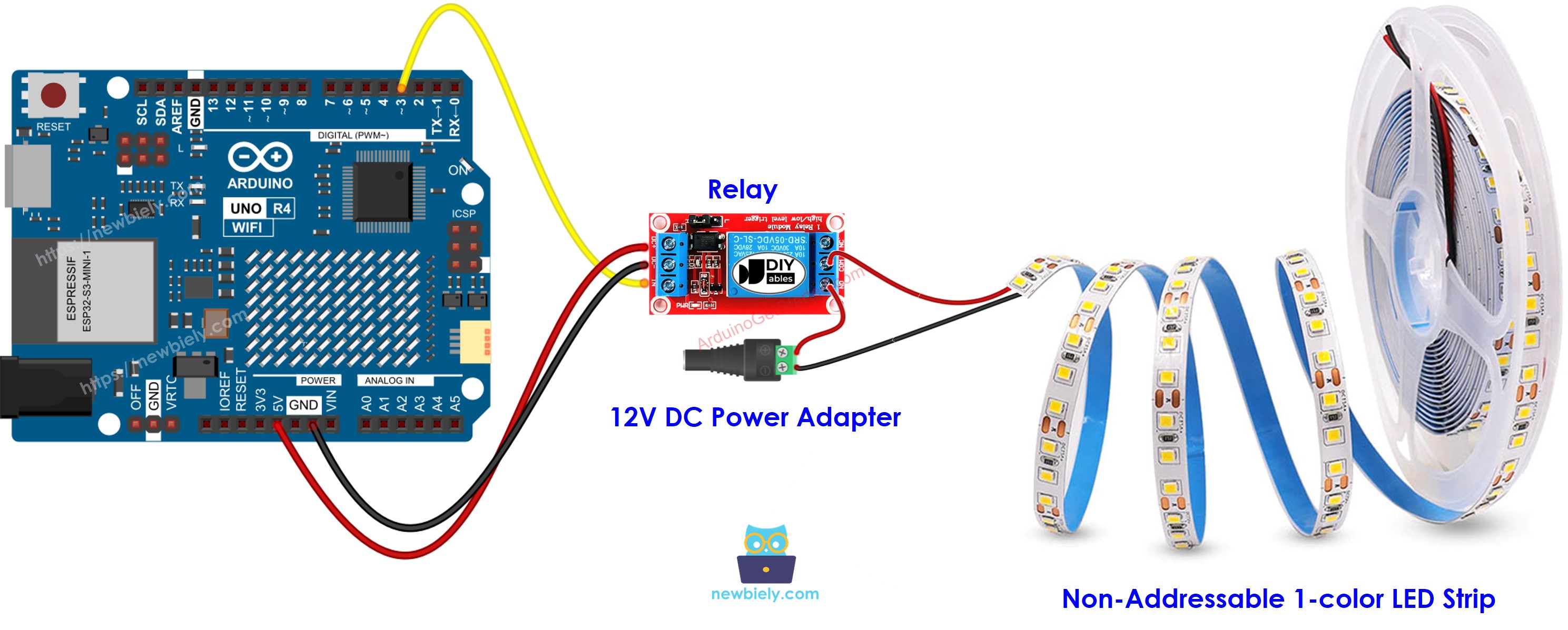 Schéma de câblage Arduino UNO R4 pour bande LED 12 V
