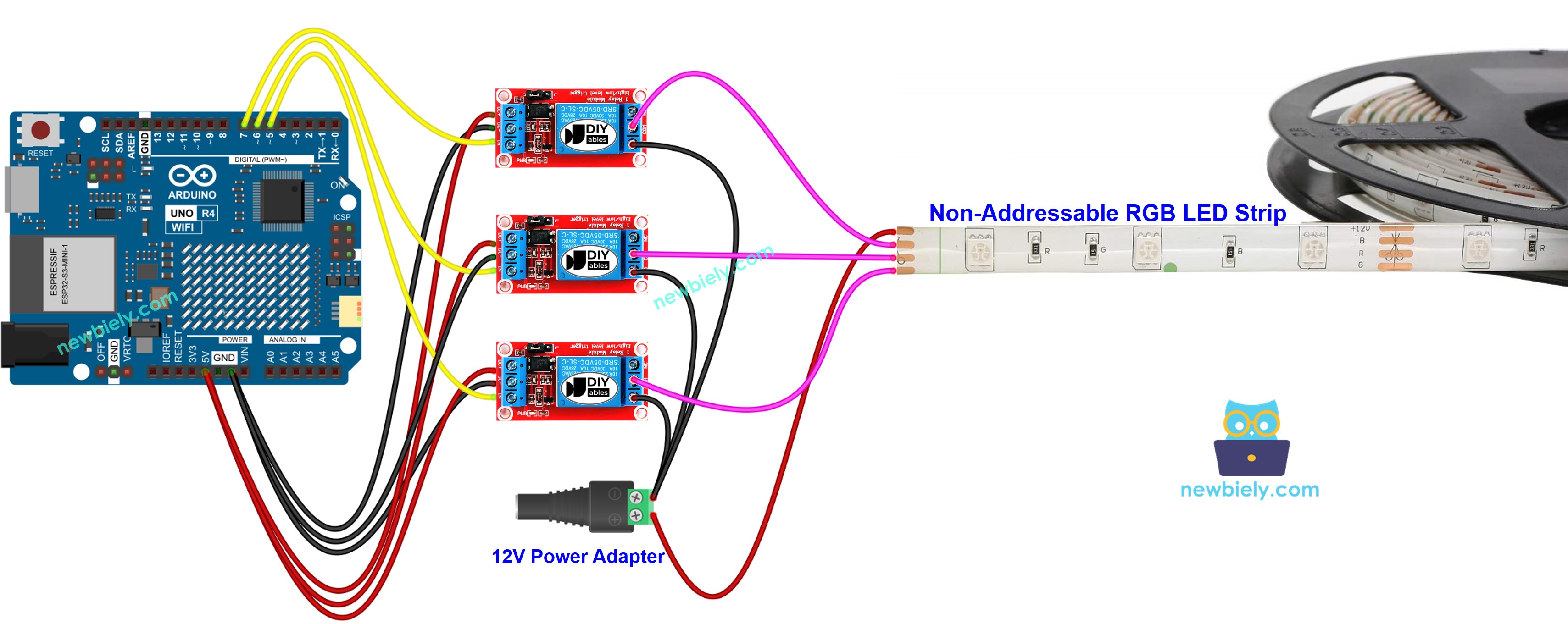 Schéma de câblage Arduino UNO R4 pour bande LED 12 V