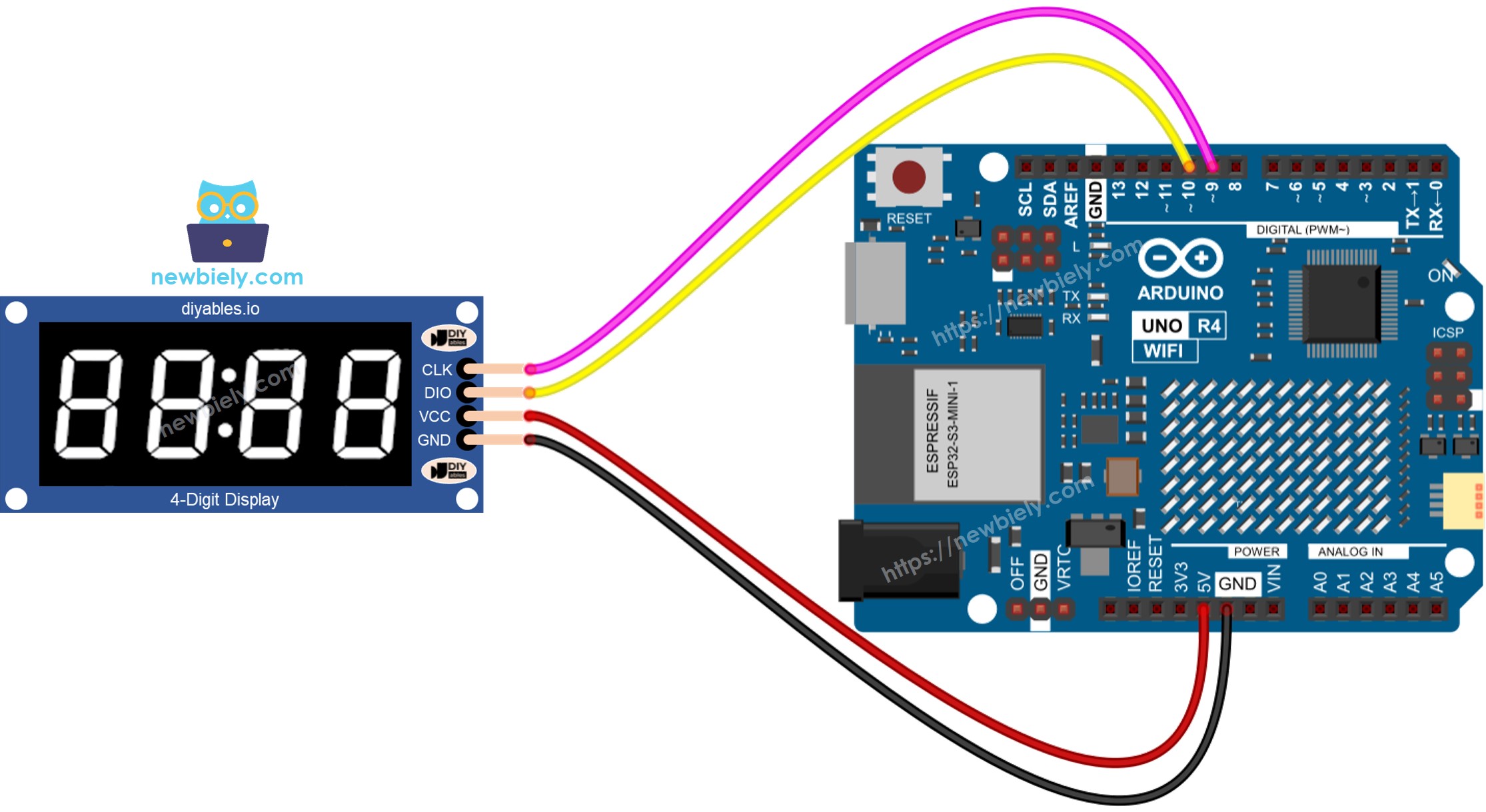 Schéma de câblage du module TM1637 pour Arduino UNO R4