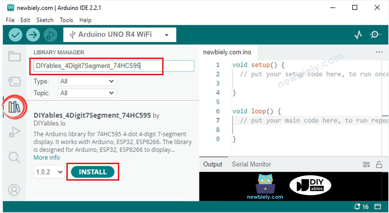 Bibliothèque Arduino UNO R4 74HC595 pour affichage à 7 segments à 4 chiffres