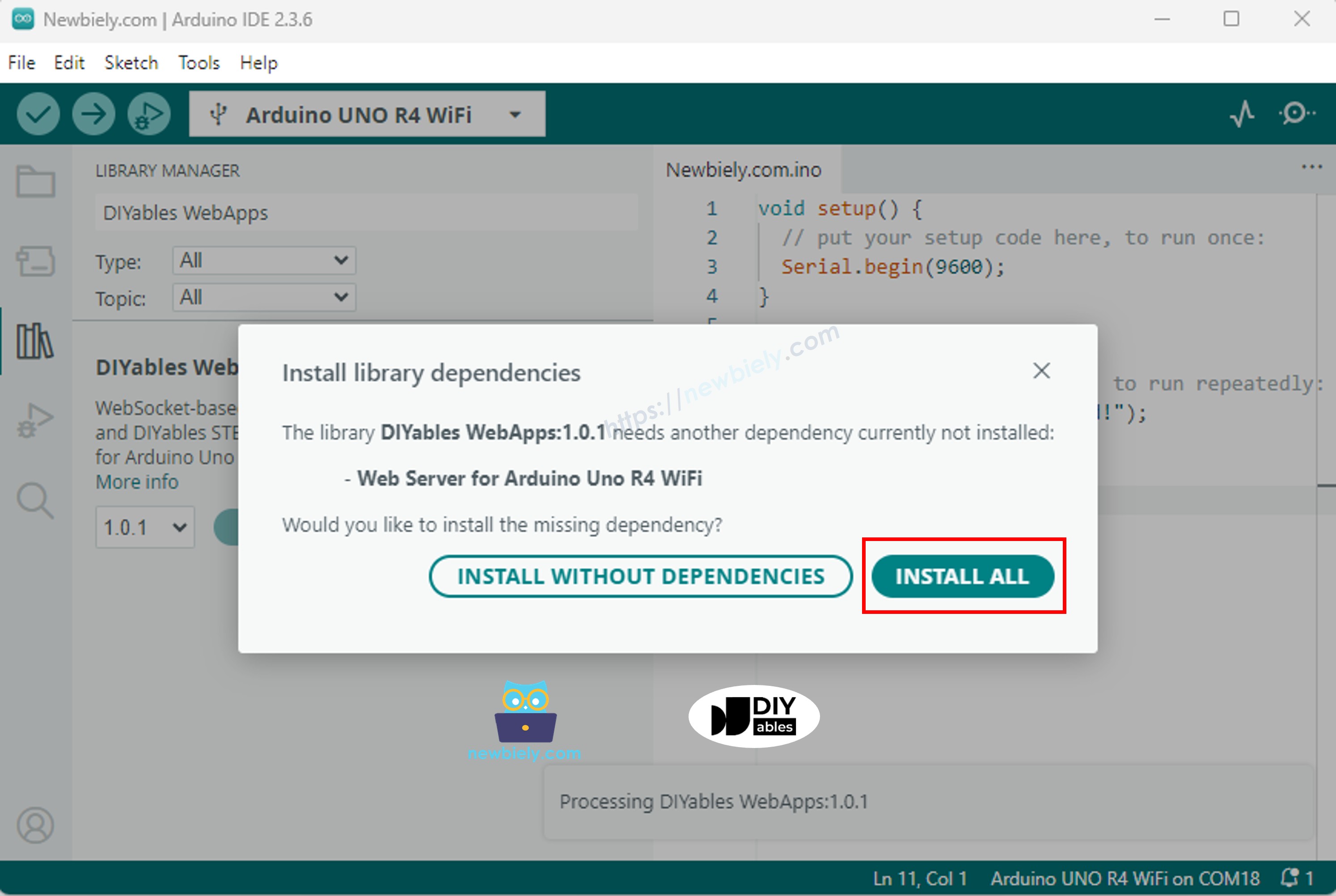 Dépendance des WebApps pour Arduino UNO R4 DIYables