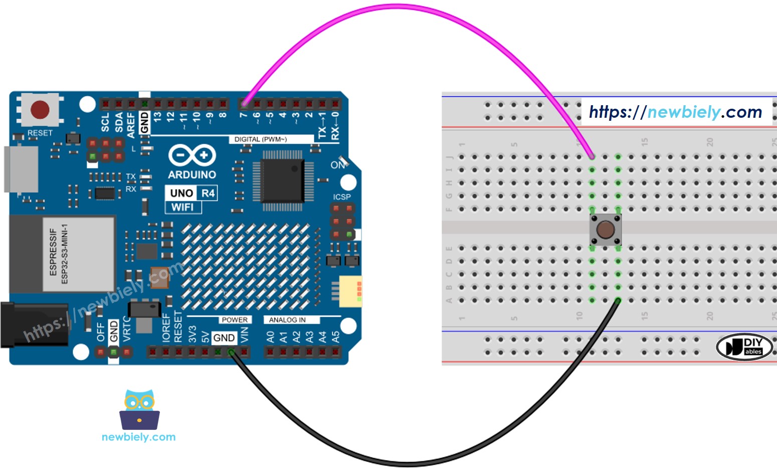 Schéma de câblage du bouton Arduino UNO R4