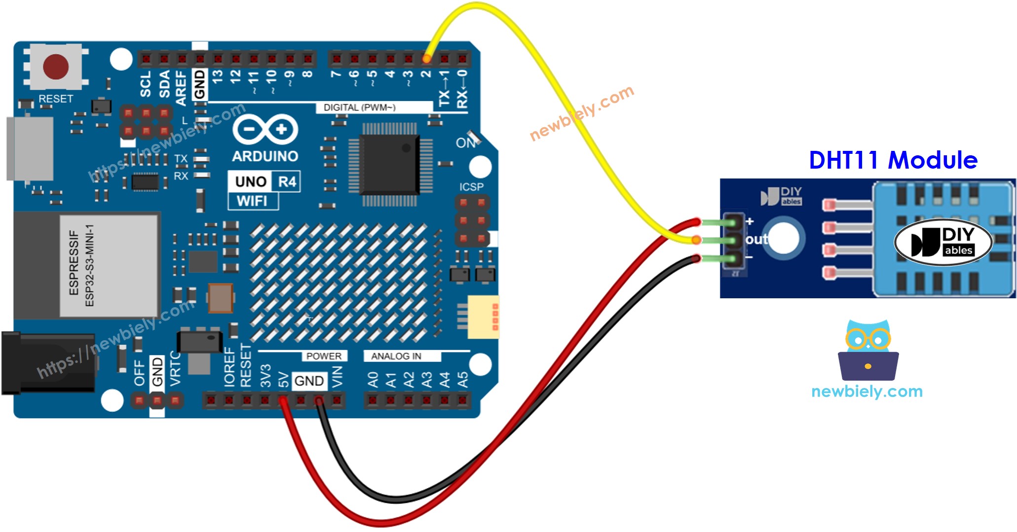 Schéma de câblage du module DHT11 de température et d'humidité pour Arduino UNO R4