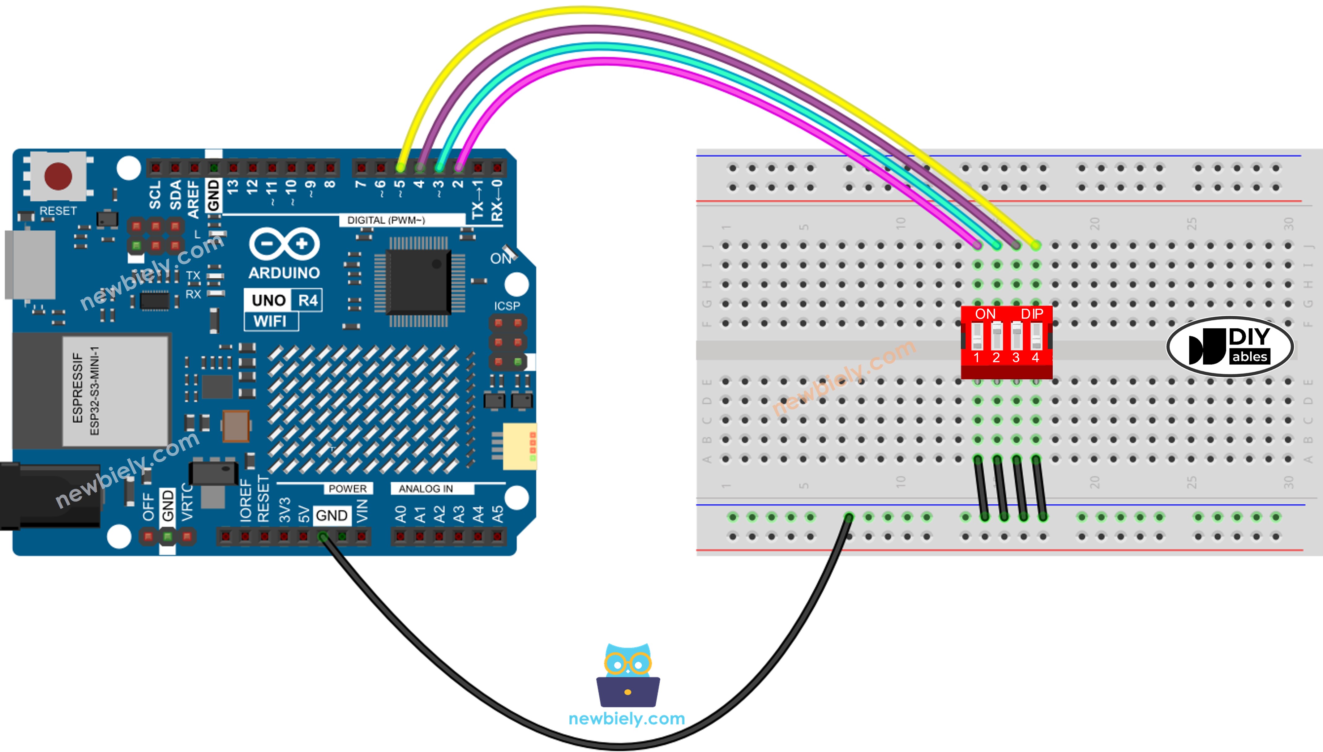 Schéma de câblage de l'interrupteur DIP Arduino UNO R4