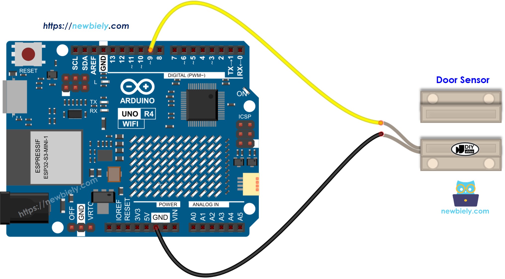 Schéma de câblage du capteur de porte Arduino UNO R4