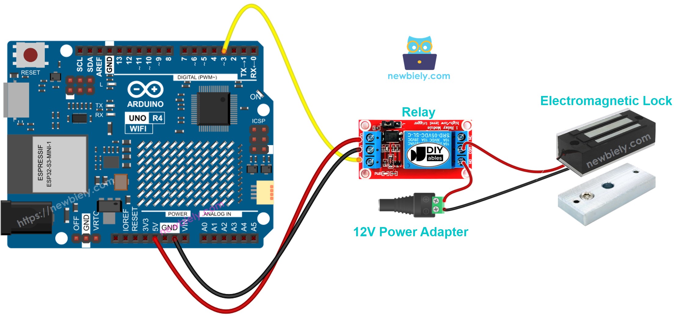 Schéma de câblage du verrou électromagnétique Arduino UNO R4