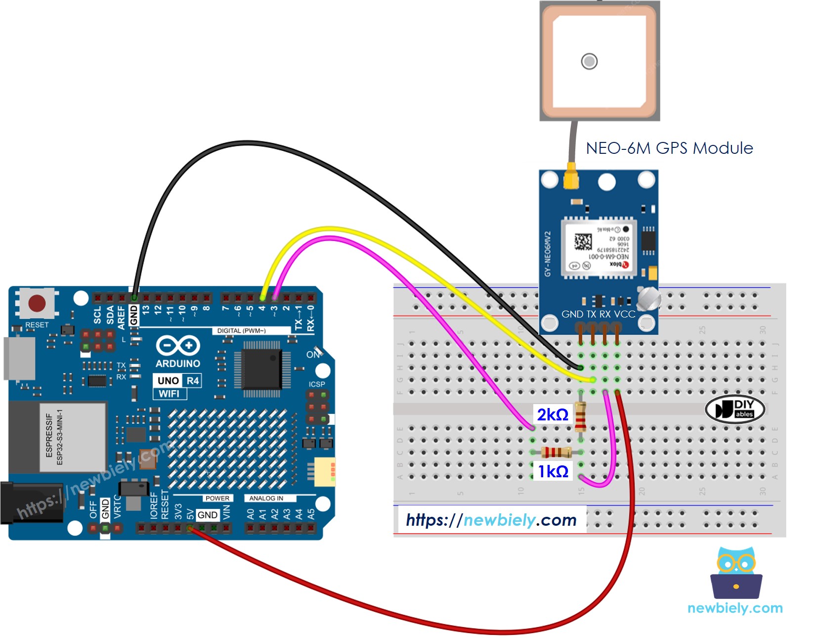 Schéma de câblage GPS pour Arduino UNO R4