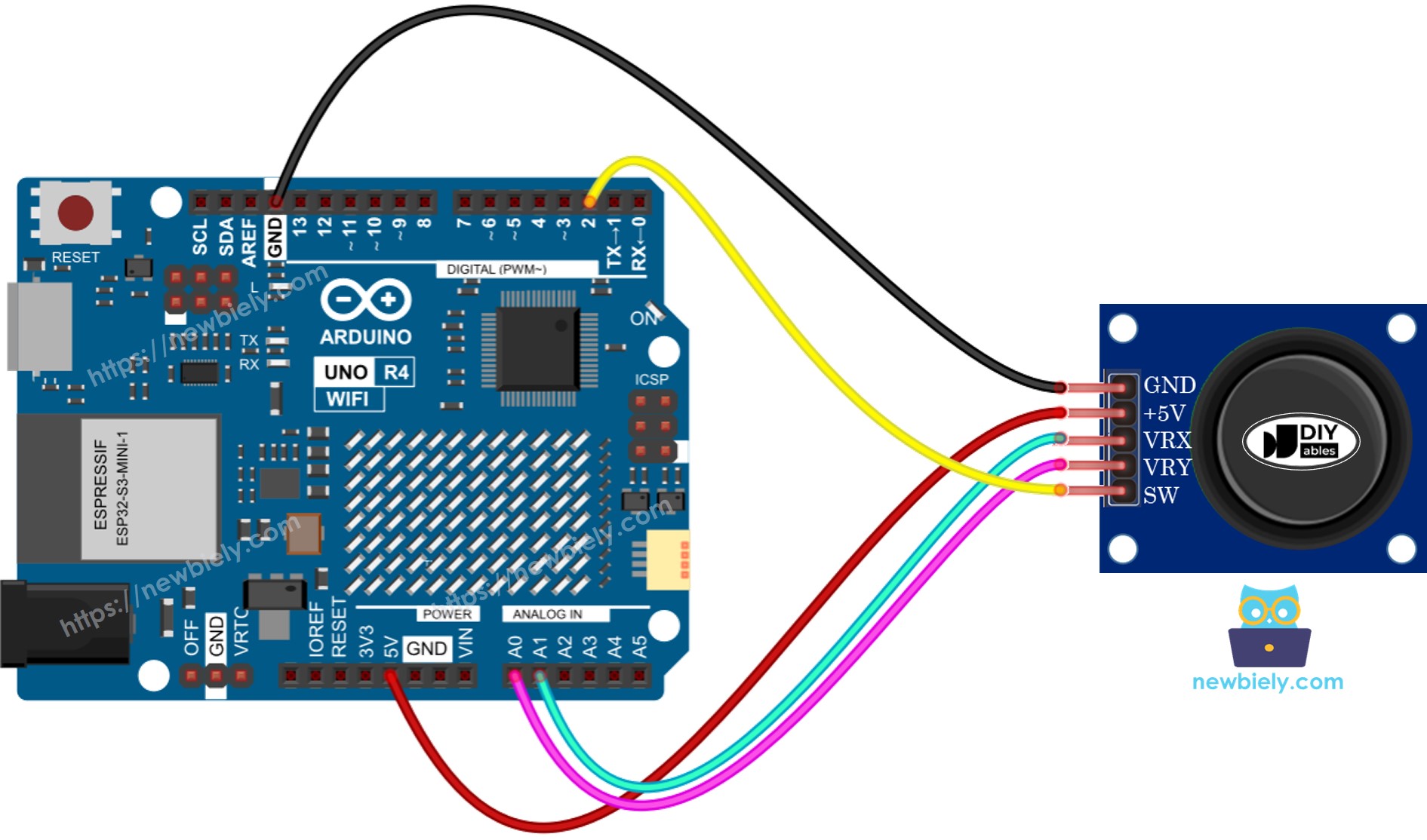Schéma de câblage du joystick pour Arduino UNO R4
