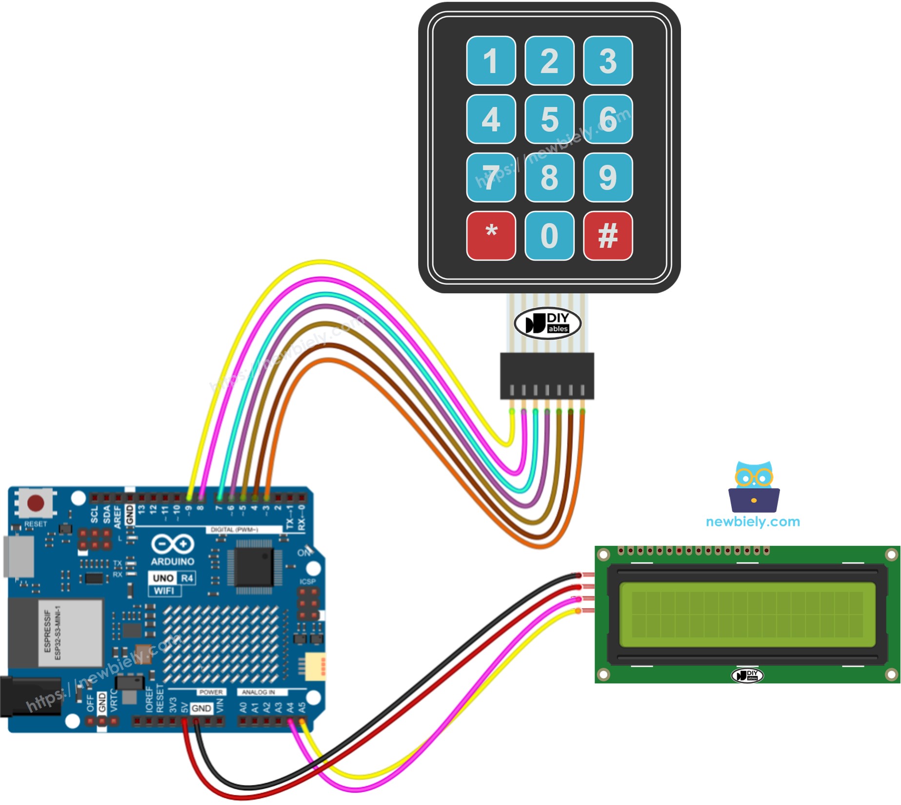 Schéma de câblage du clavier LCD Arduino UNO R4