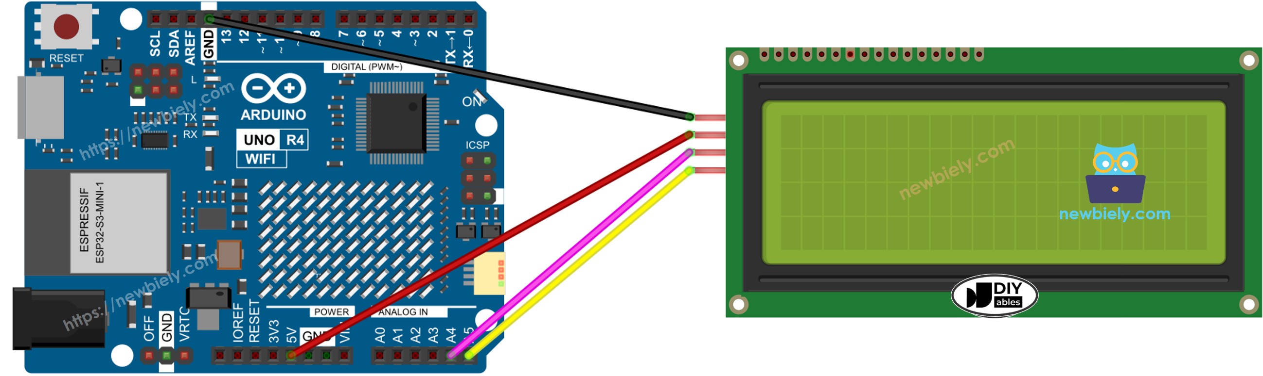 Schéma de câblage I2C LCD 20x4 pour Arduino UNO R4