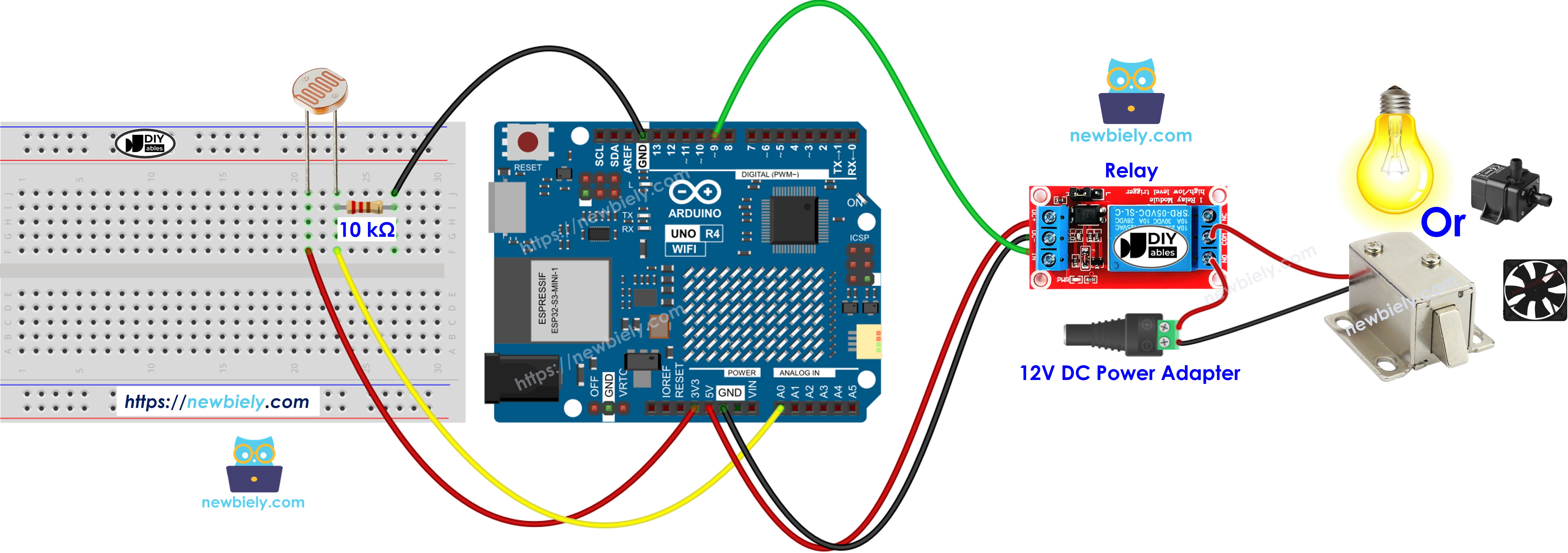 Schéma de câblage du relais du capteur de lumière Arduino UNO R4