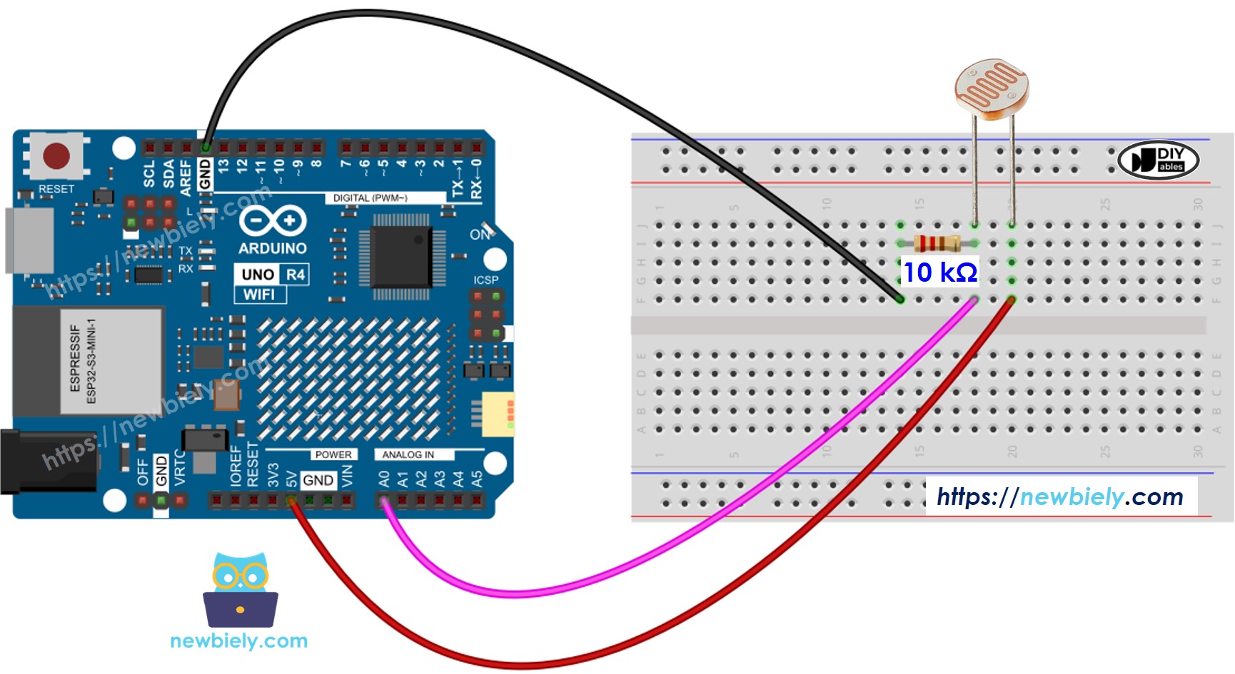 Schéma de câblage du capteur de lumière Arduino UNO R4