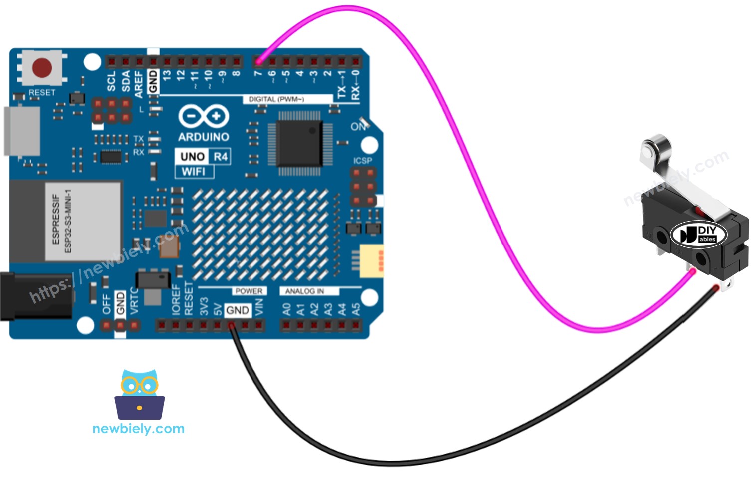 Schéma de câblage de l'interrupteur de fin de course Arduino UNO R4