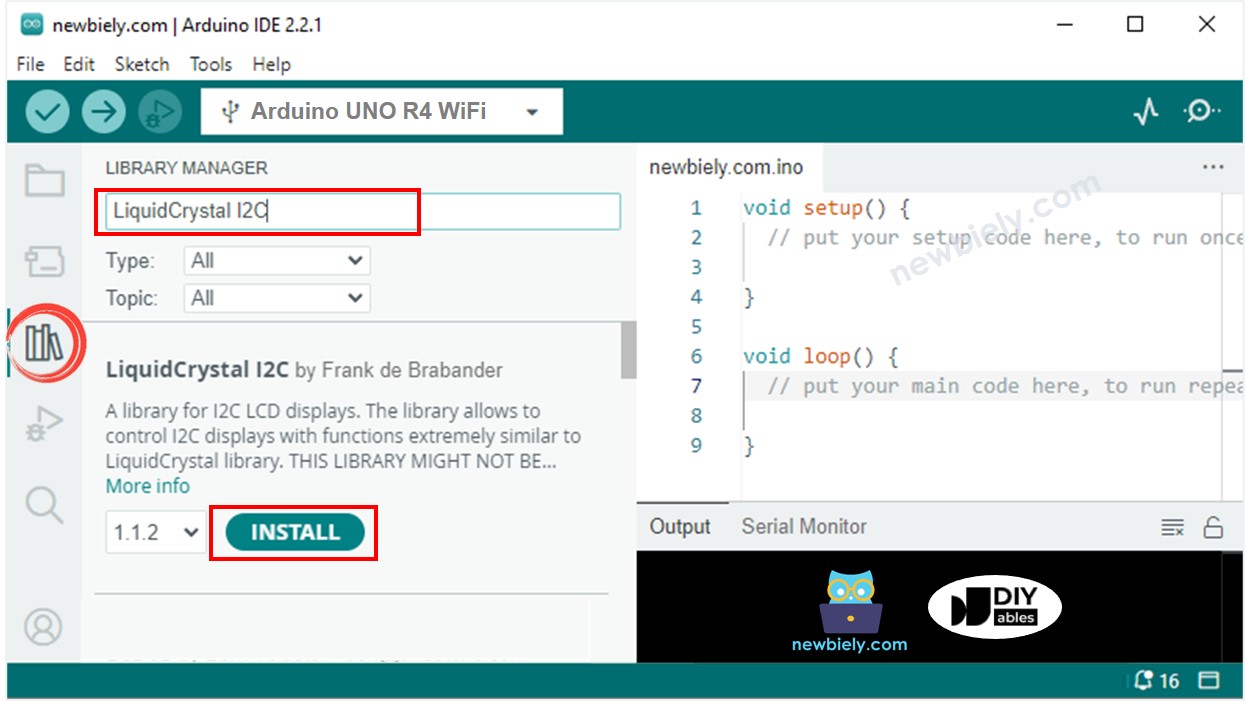 Bibliothèque LiquidCrystal I2C pour Arduino UNO R4