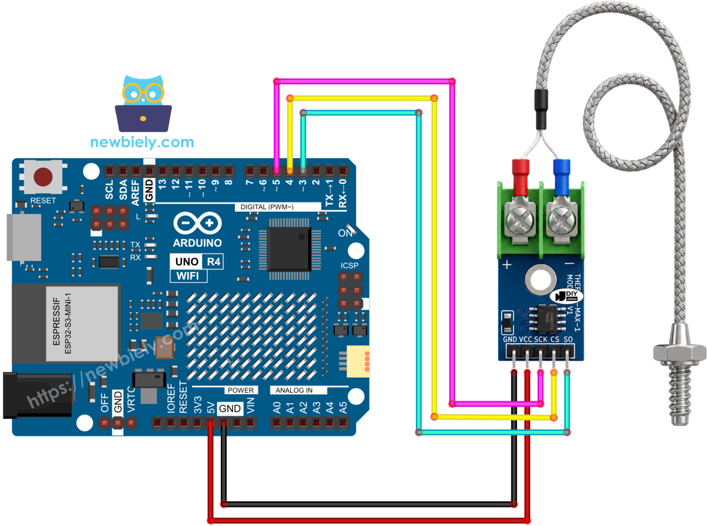 Schéma de câblage Arduino UNO R4 module thermocouple MAX6675