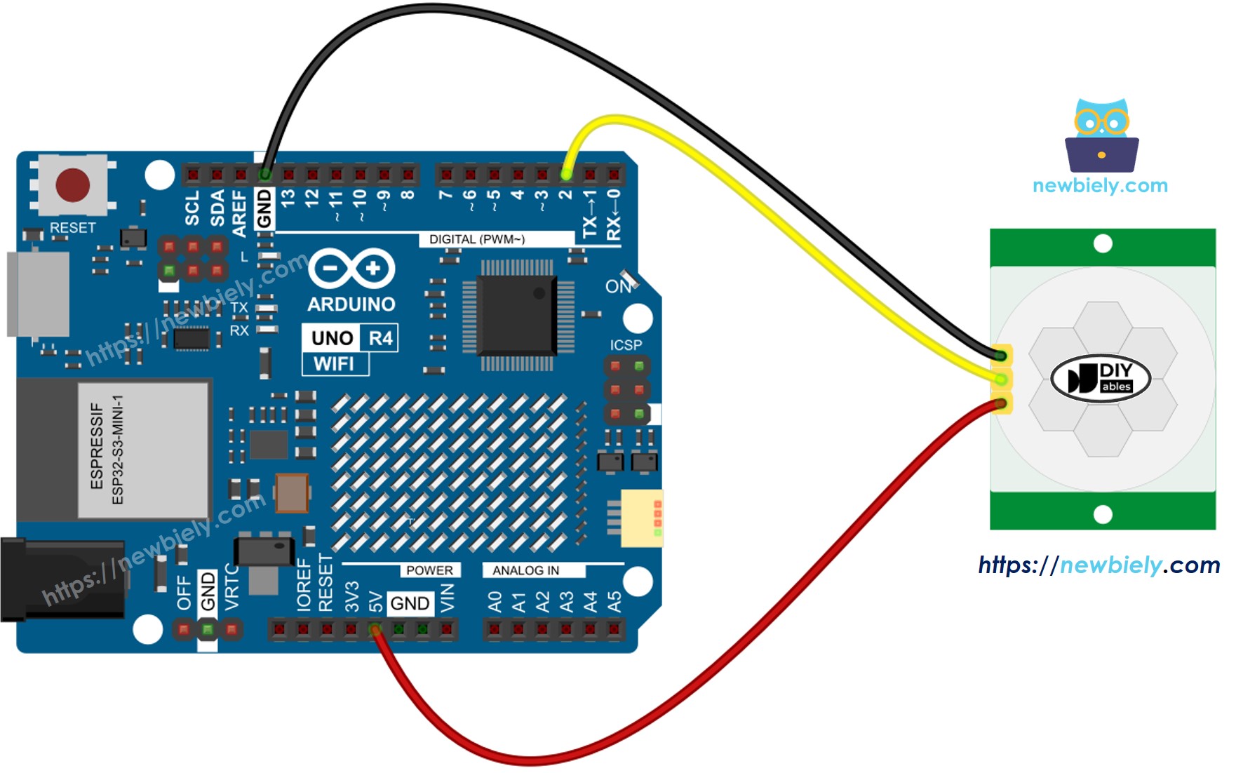 Schéma de câblage du capteur de mouvement Arduino UNO R4