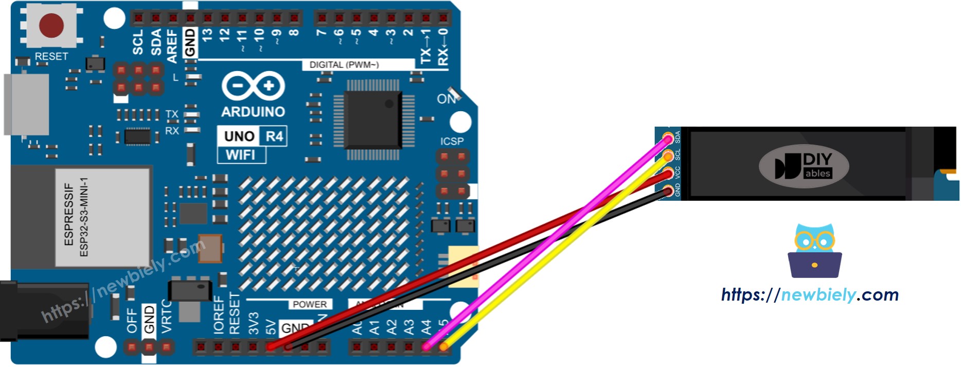 Schéma de câblage Arduino UNO R4 OLED 128x32