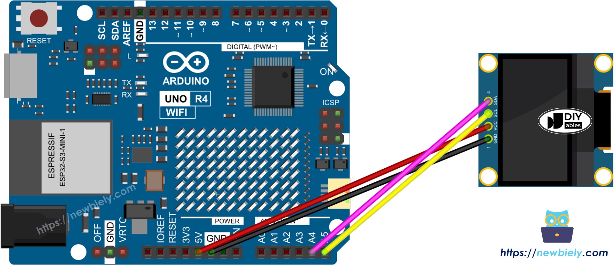 Schéma de câblage Arduino UNO R4 OLED 128x64