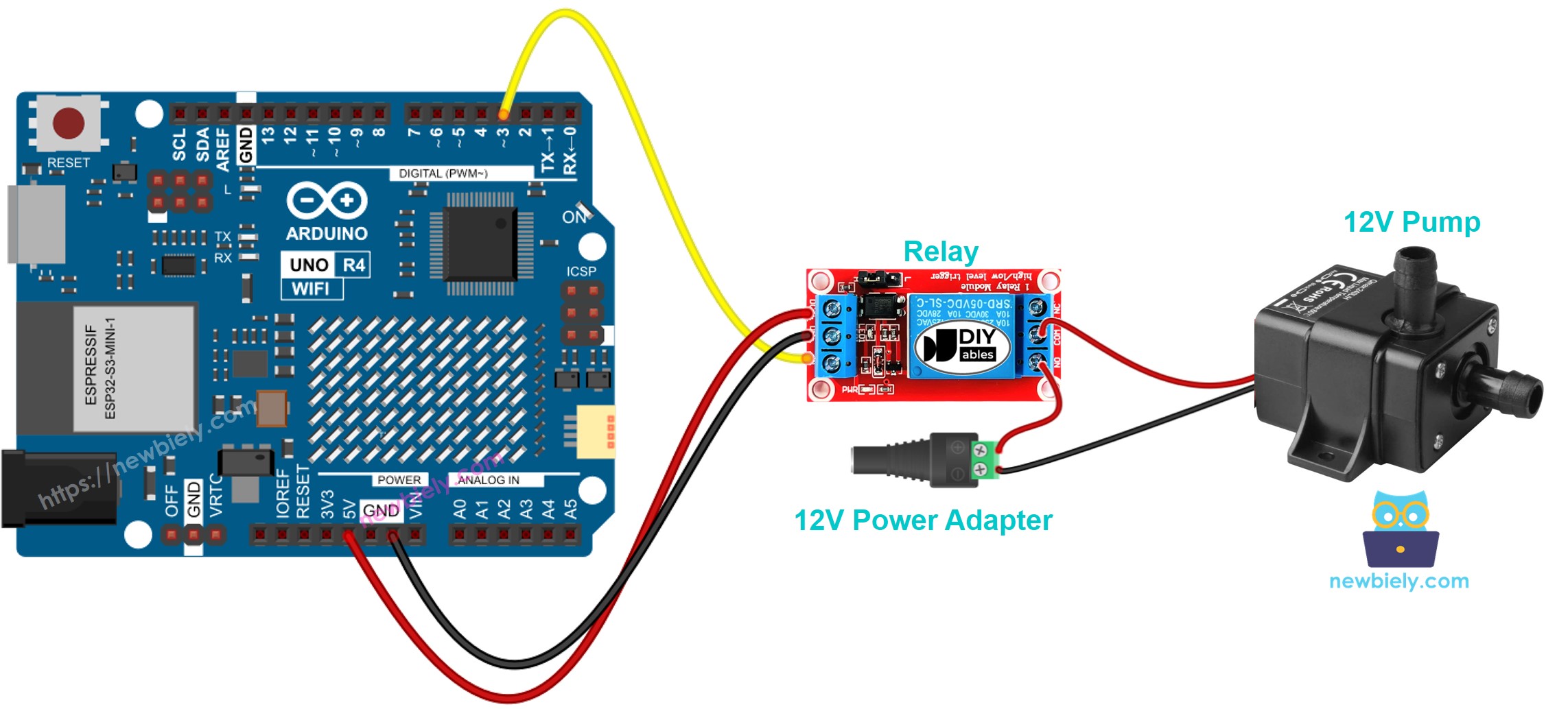 Schéma de câblage de la pompe Arduino UNO R4