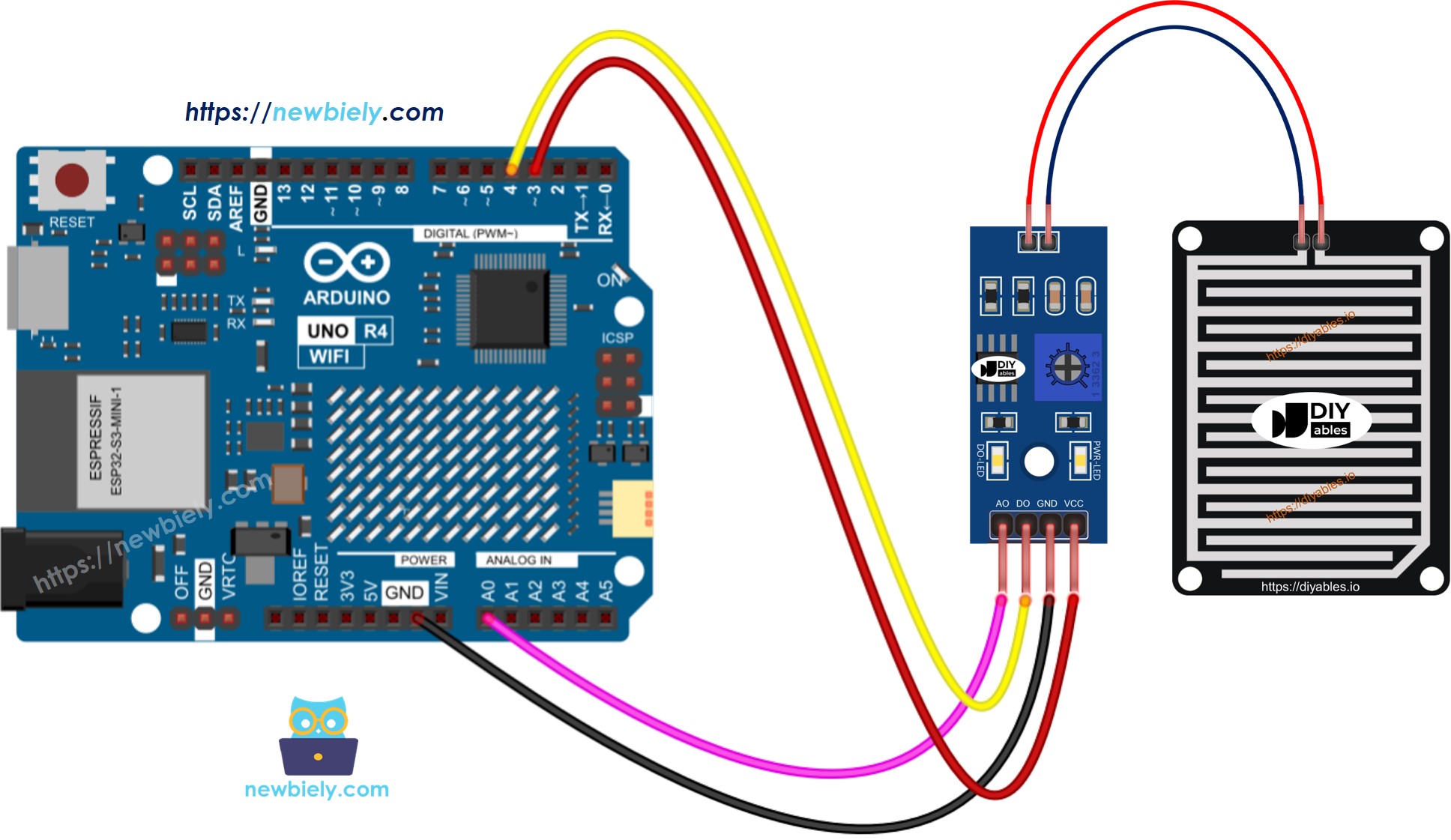 Schéma de câblage du capteur de pluie pour Arduino UNO R4