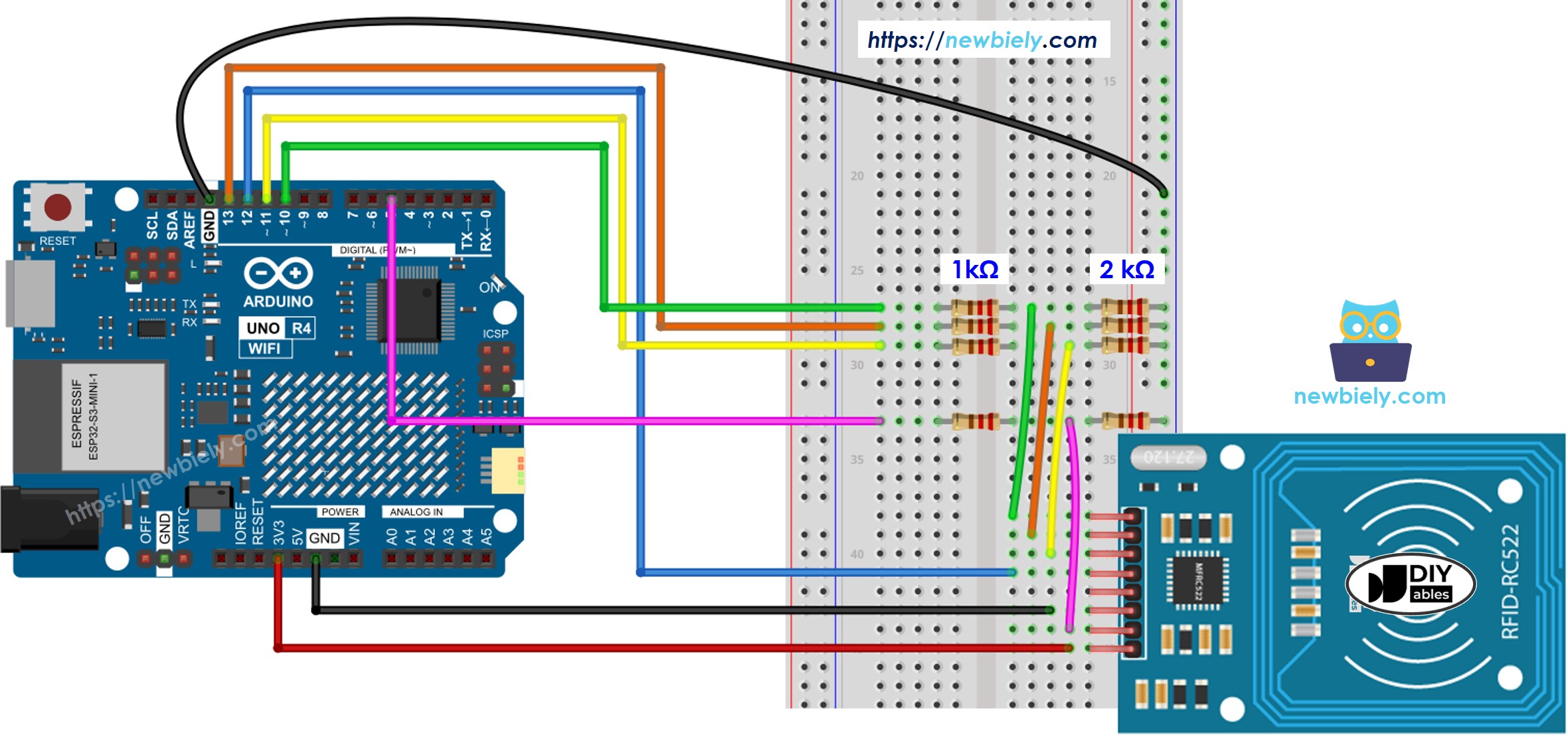 Arduino UNO R4 RFID RC522 avec schéma de câblage à alimentation régulée