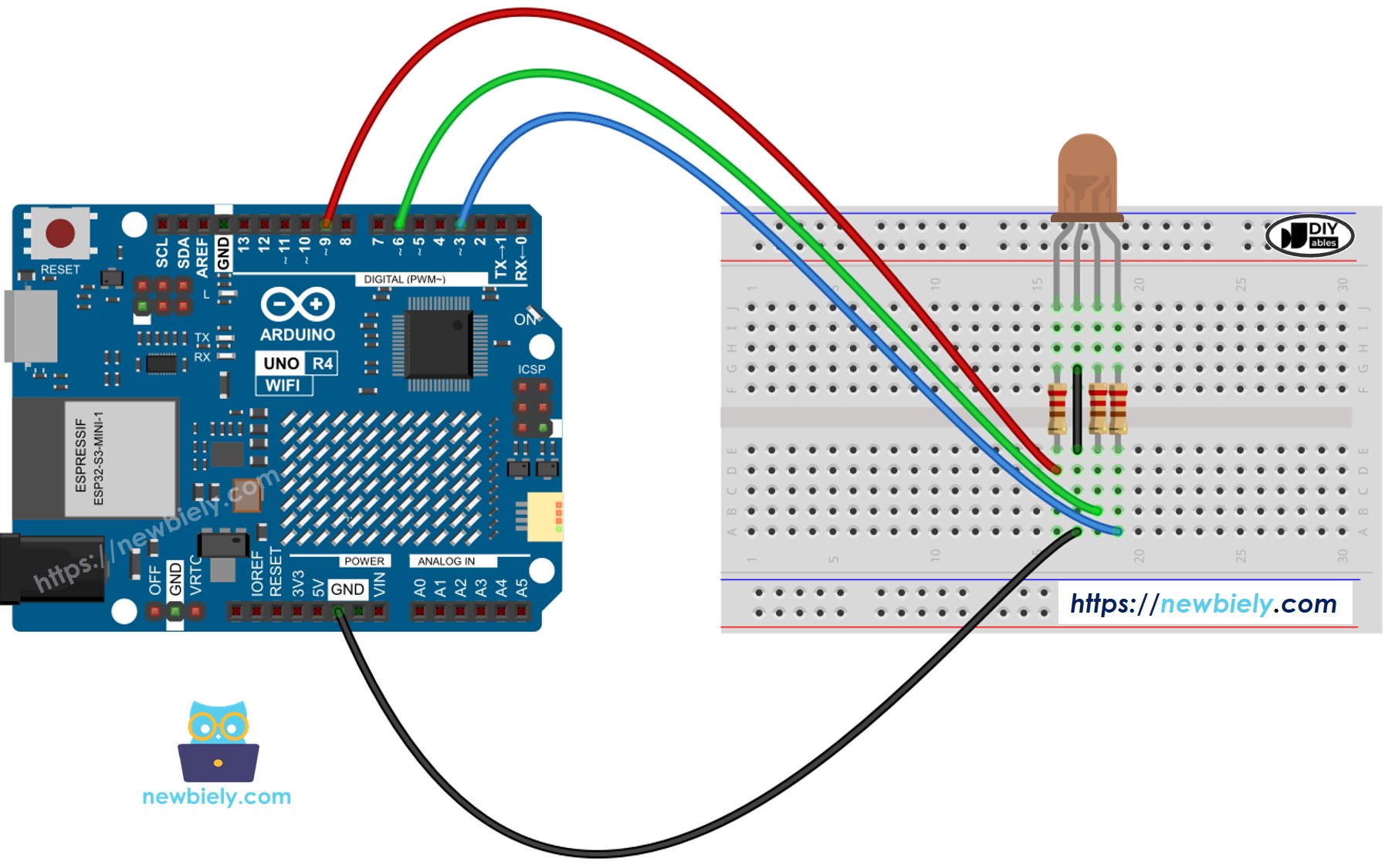 Schéma de câblage LED RVB Arduino UNO R4