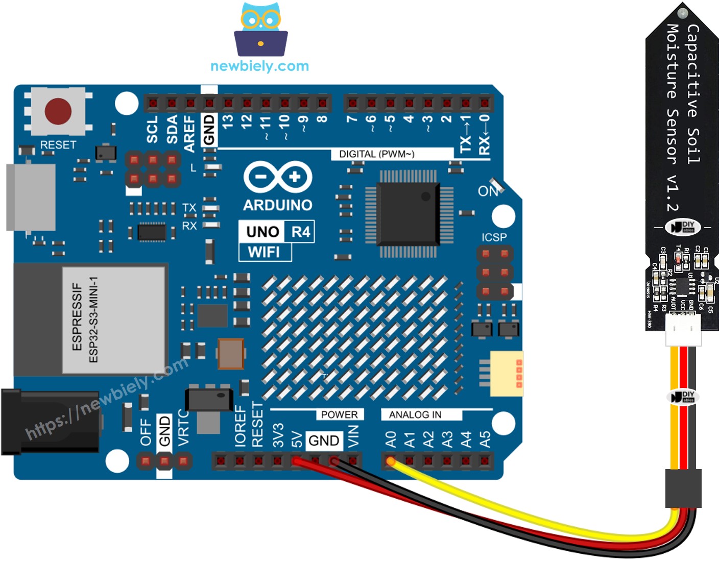 Schéma de câblage du capteur d'humidité du sol pour Arduino UNO R4