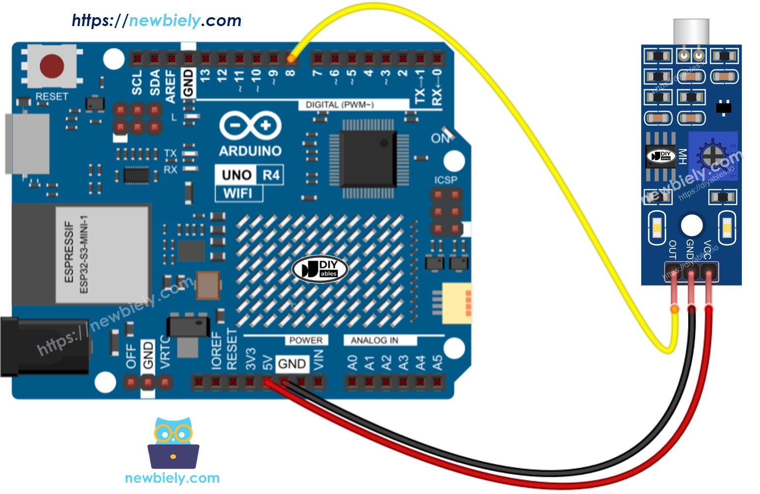 Schéma de câblage du capteur sonore Arduino UNO R4