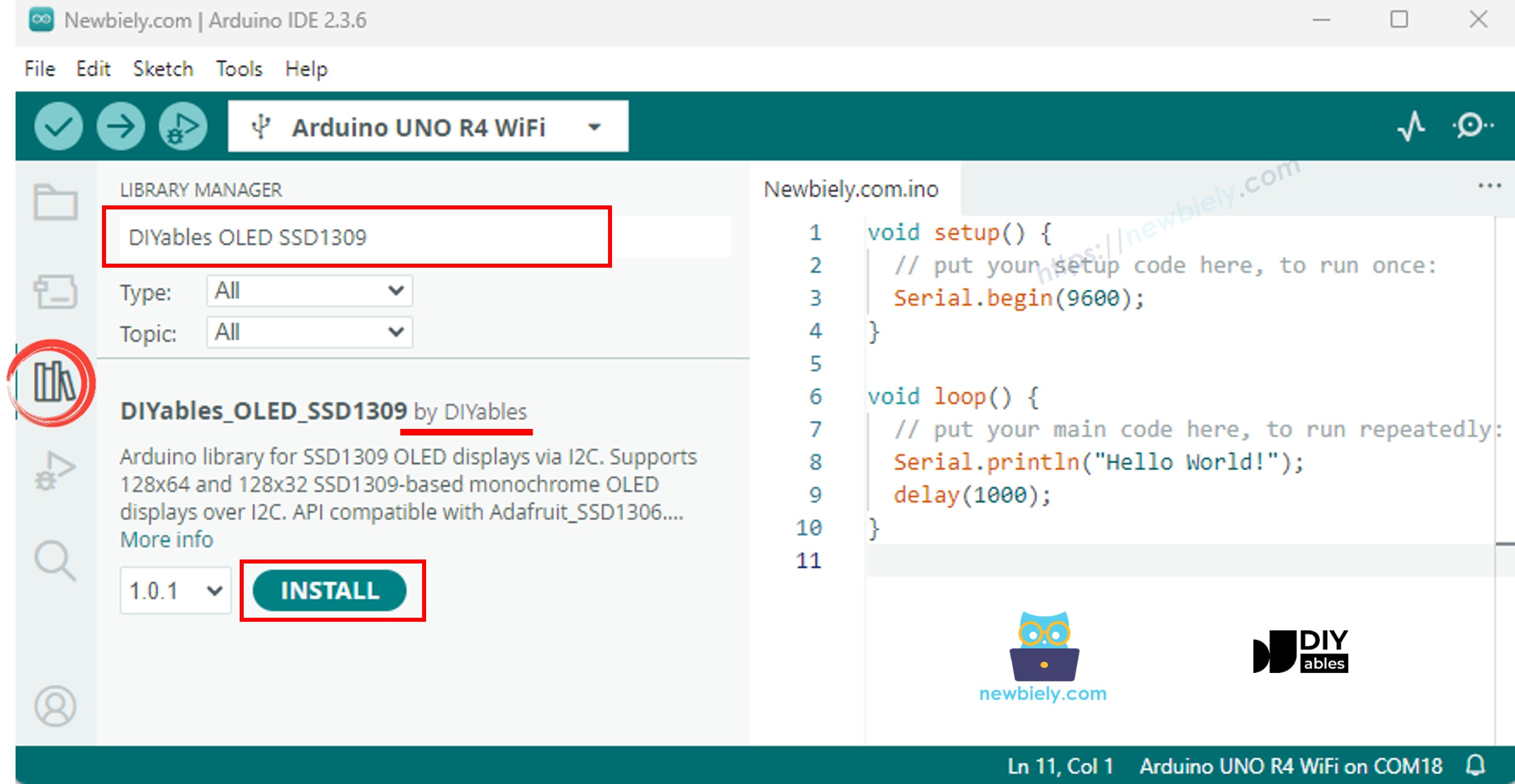 Bibliothèque Arduino pour OLED SSD1309