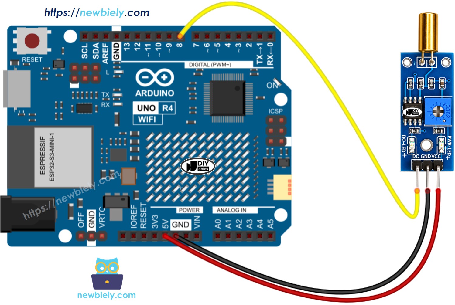 Arduino UNO R4 SW520D Tilt Sensor Wiring Diagram