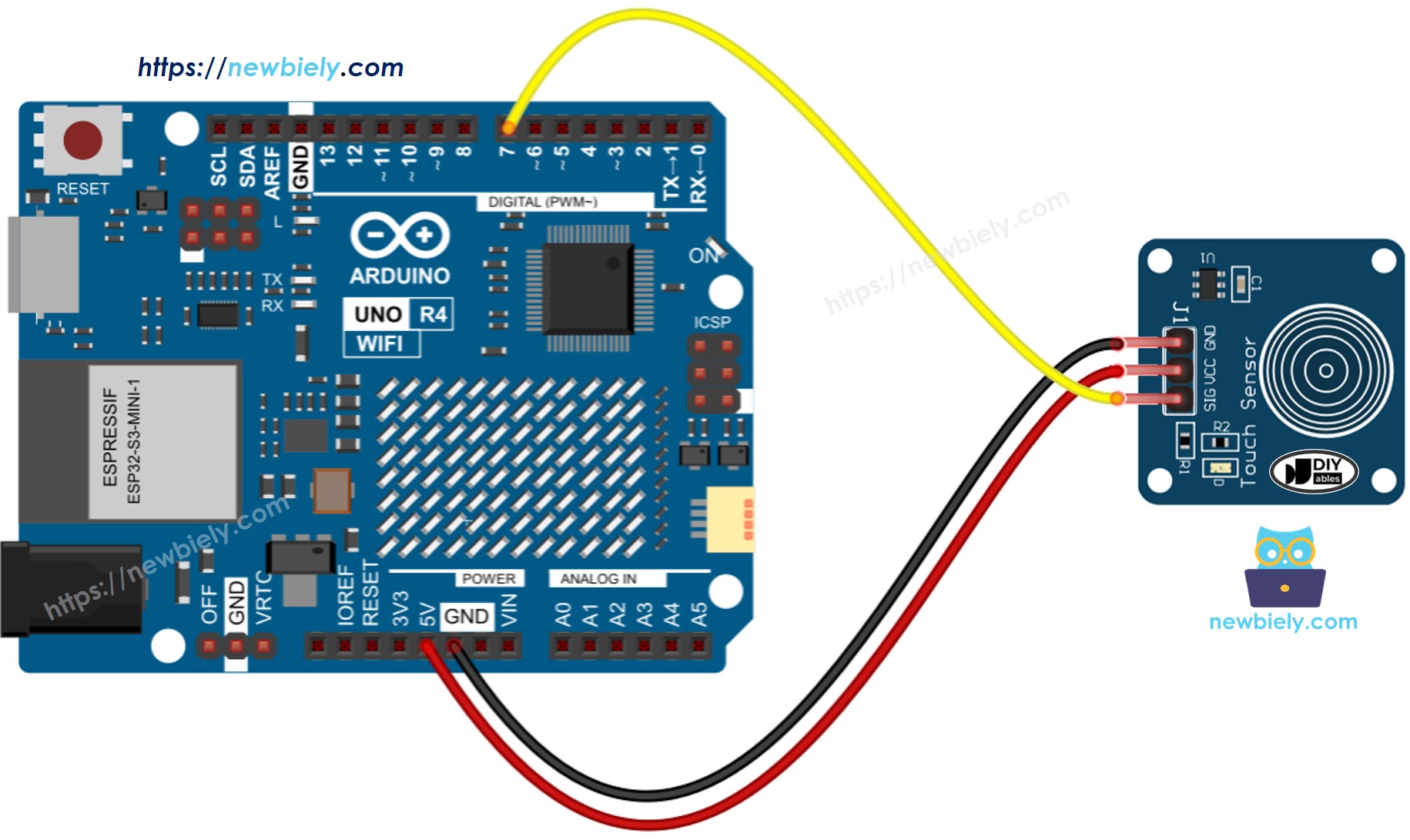 Schéma de câblage du capteur tactile Arduino UNO R4