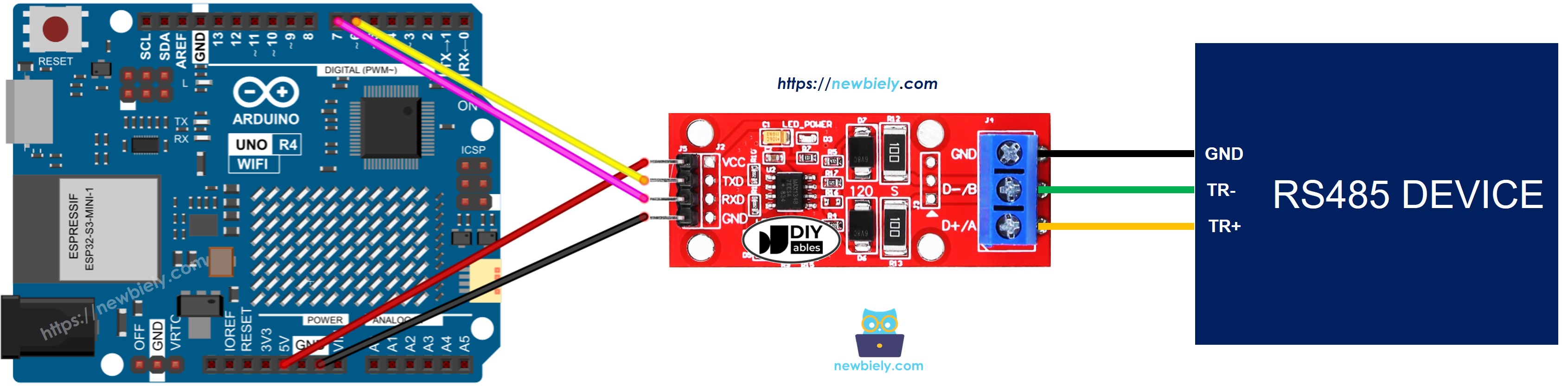 Schéma de câblage Arduino UNO R4 RS-485 vers TTL