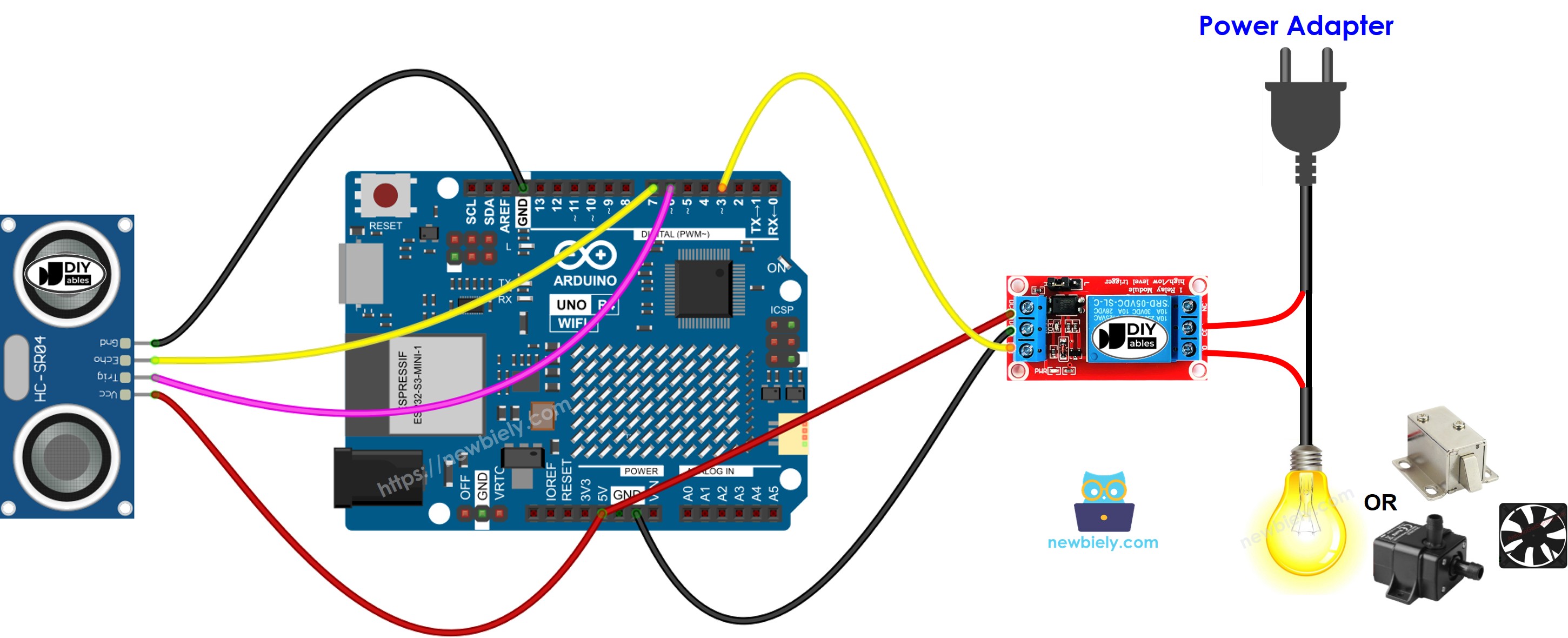 Schéma de câblage du relais du capteur ultrasonique Arduino UNO R4