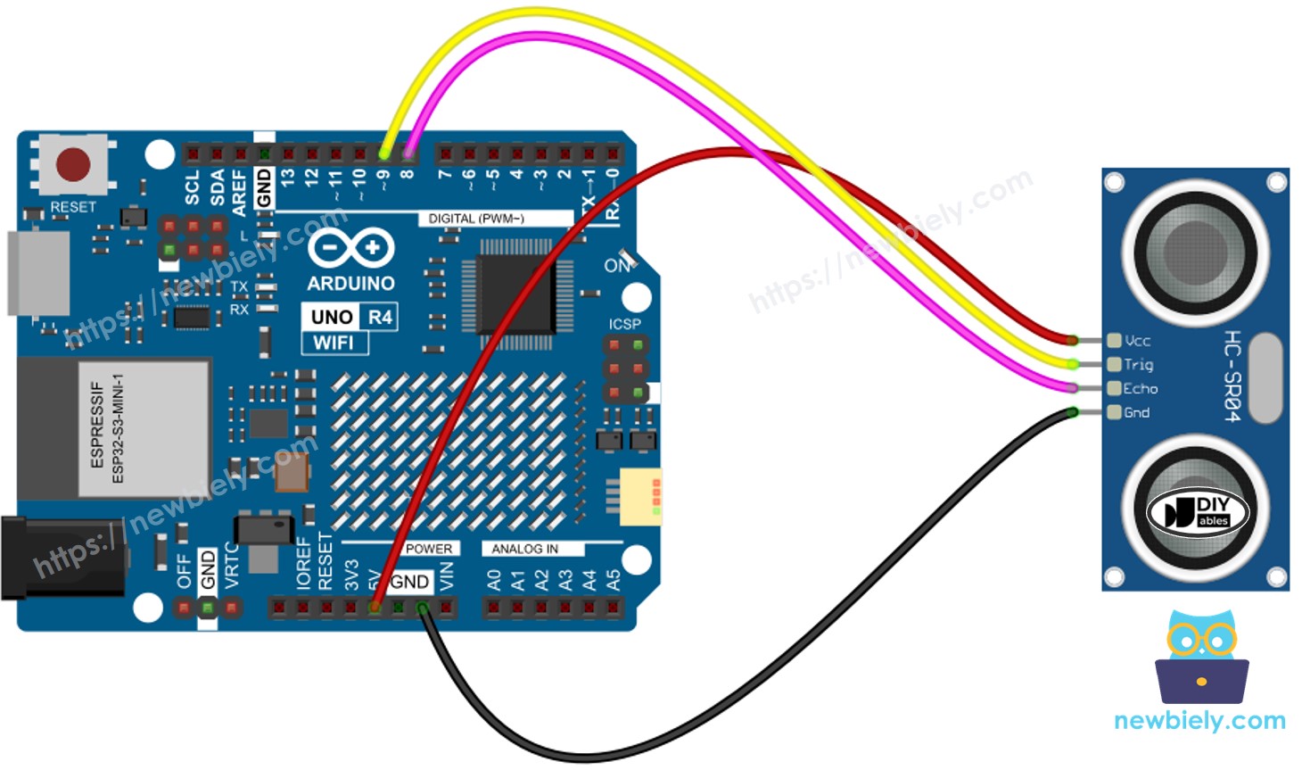 Schéma de câblage du capteur à ultrasons Arduino UNO R4