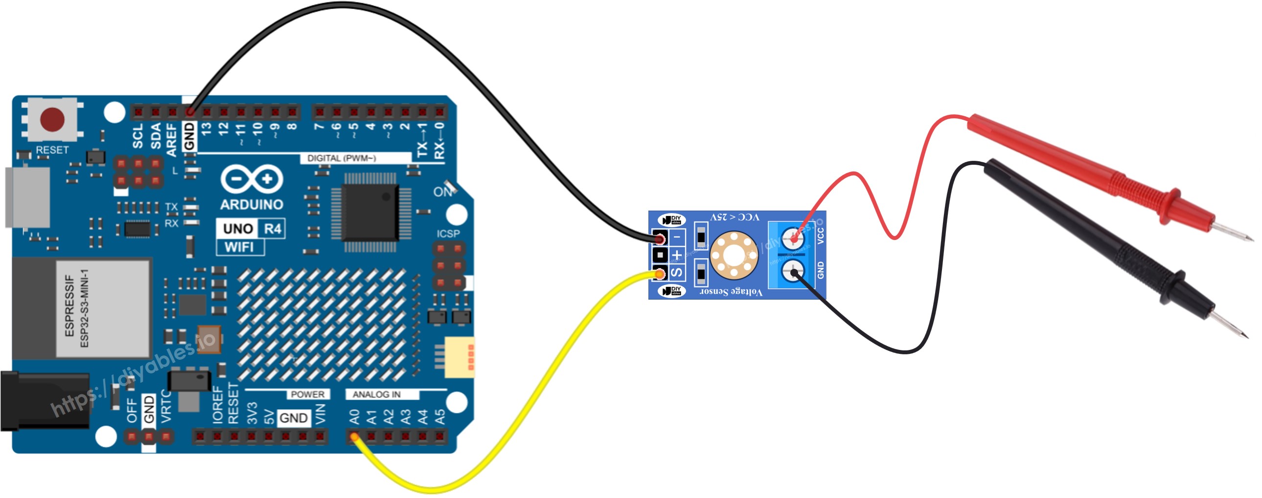 Schéma de câblage du capteur de tension Arduino UNO R4