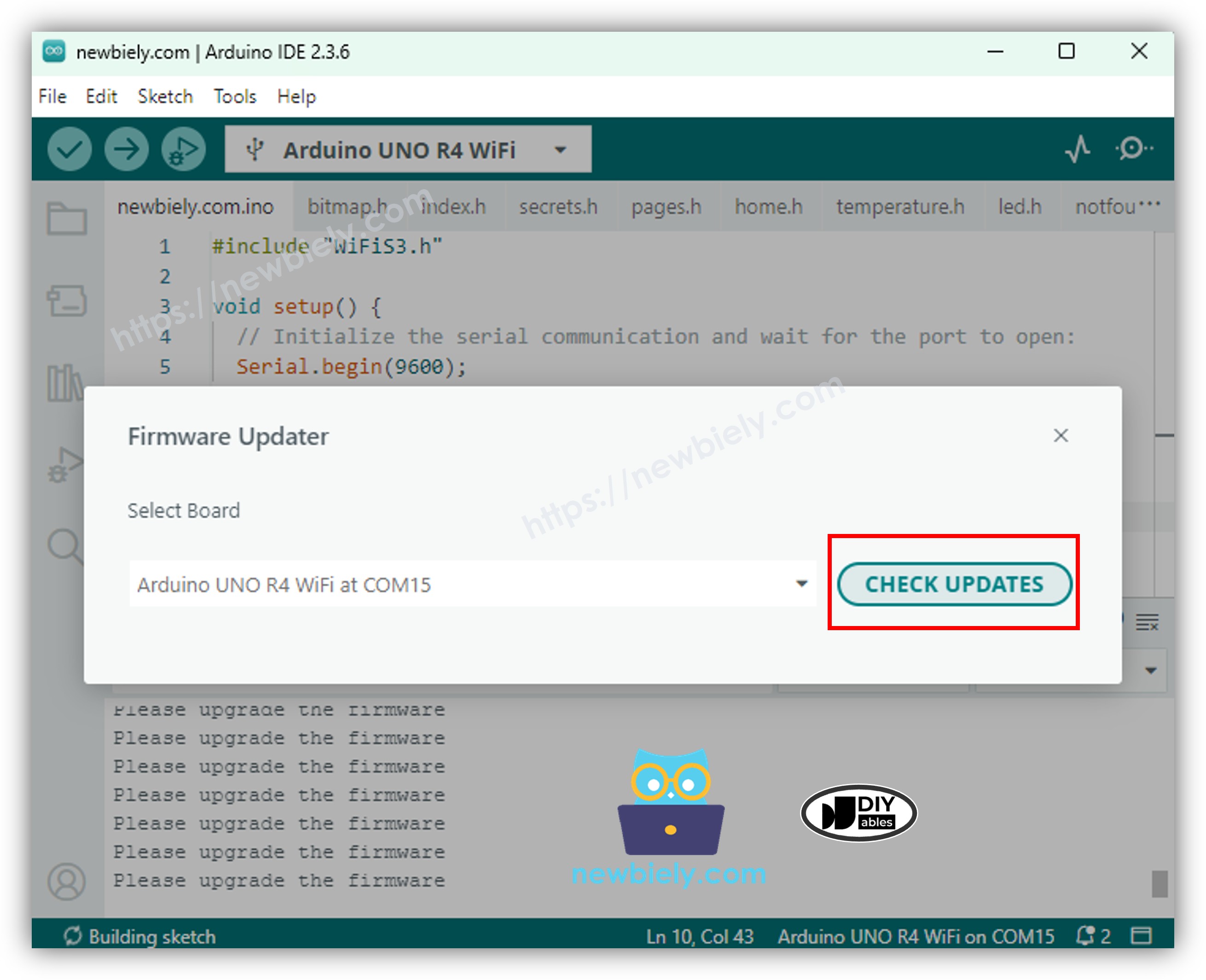 Arduino Uno R4 WiFi Vérifier Mettre à jour le firmware