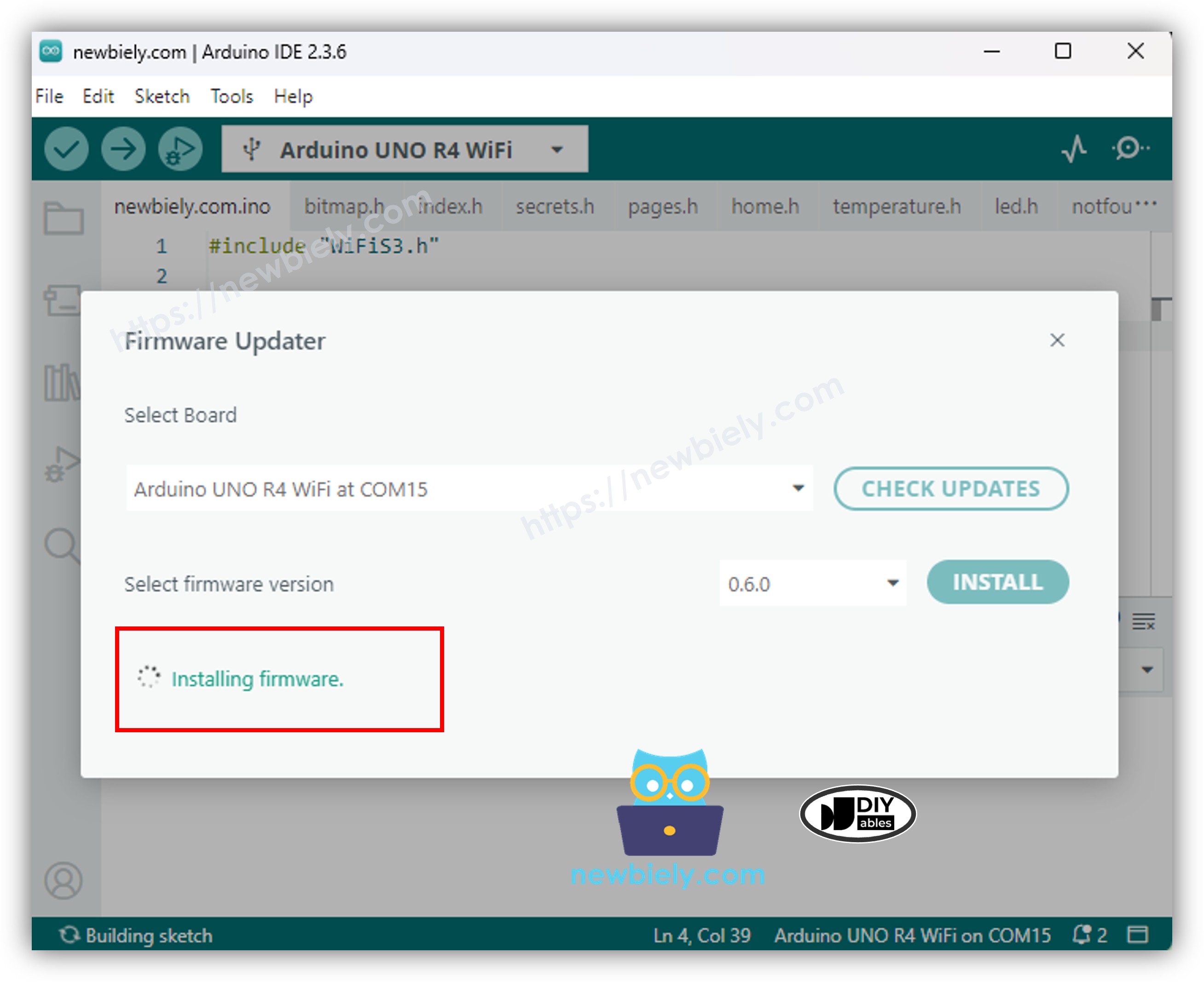 Arduino Uno R4 WiFi Installer le micrologiciel
