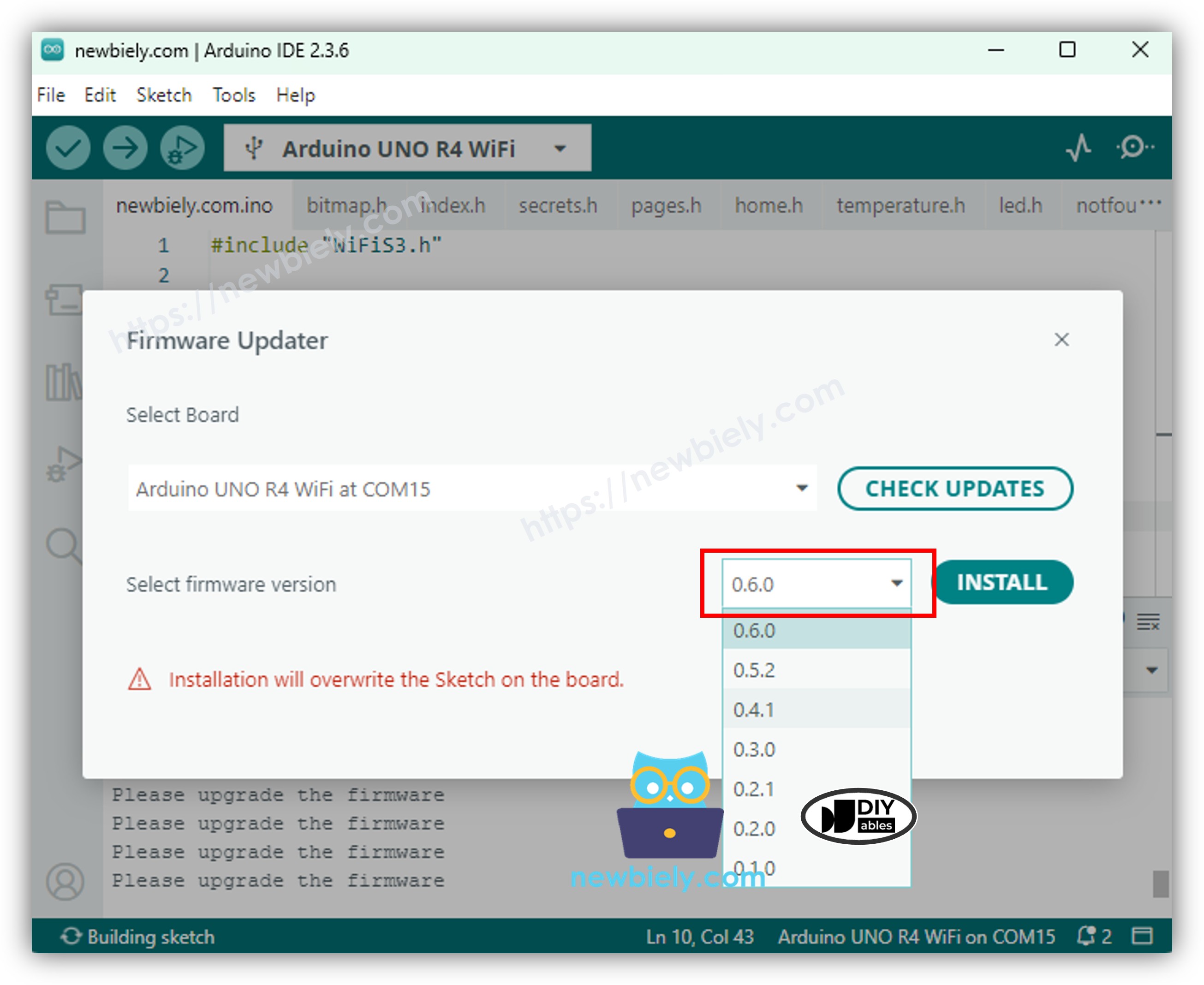 Mise à jour du firmware du module WiFi pour Arduino Uno R4 WiFi