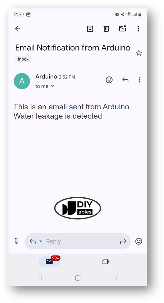 Capteur d'eau Arduino e-mail