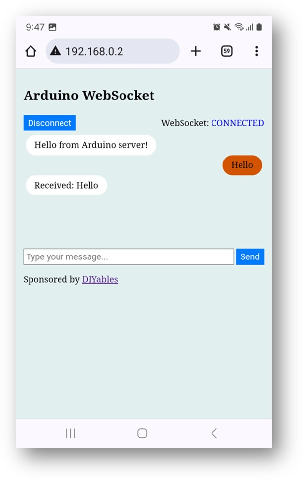Serveur de discussion WebSocket Arduino