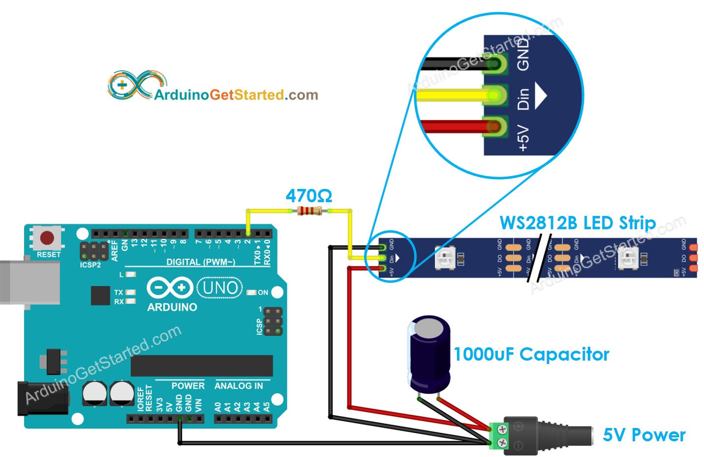 Schéma de câblage de la bande LED RGB WS2812B Arduino