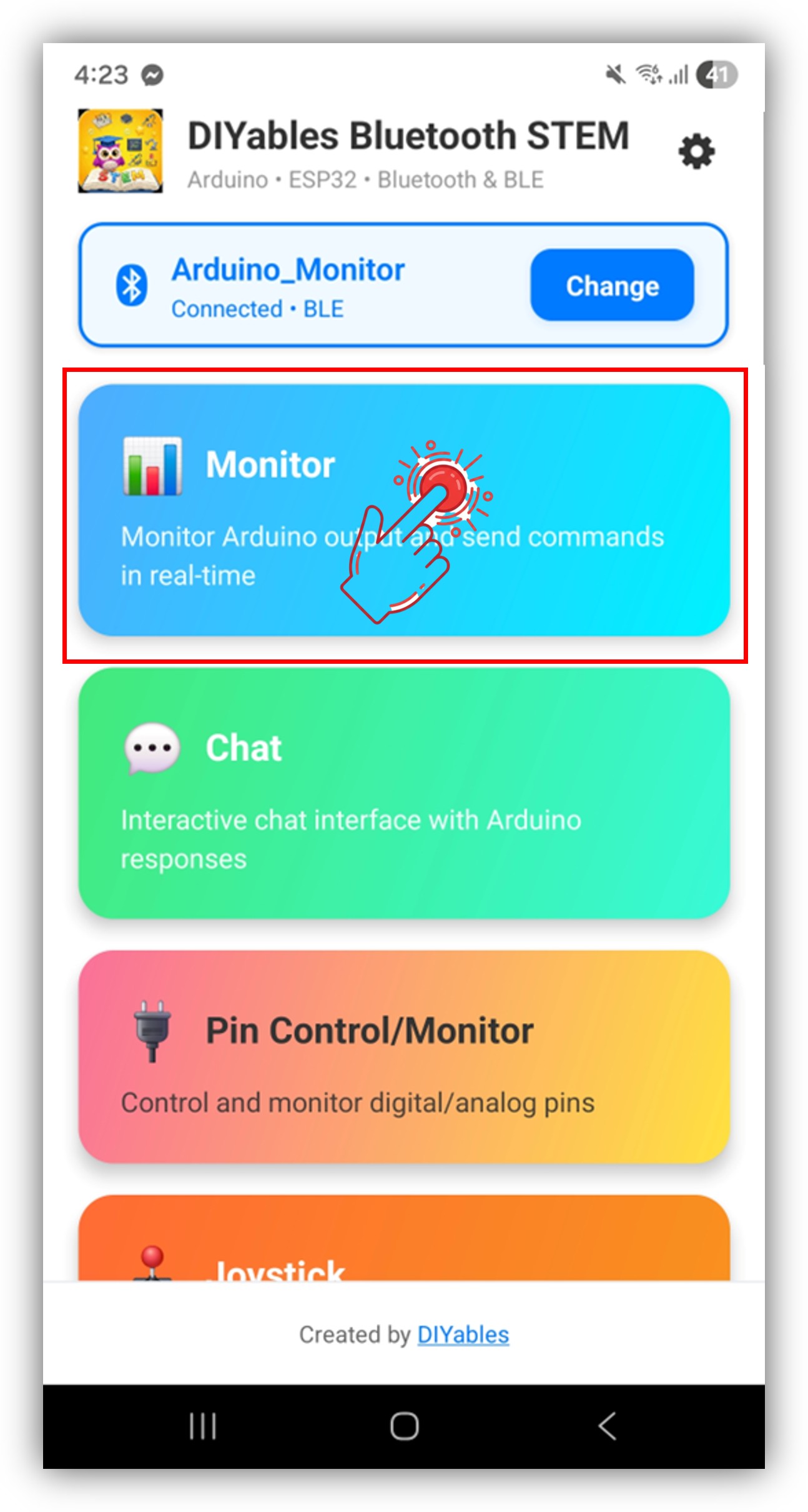 Application DIYables Bluetooth - Écran d'accueil avec application Monitor