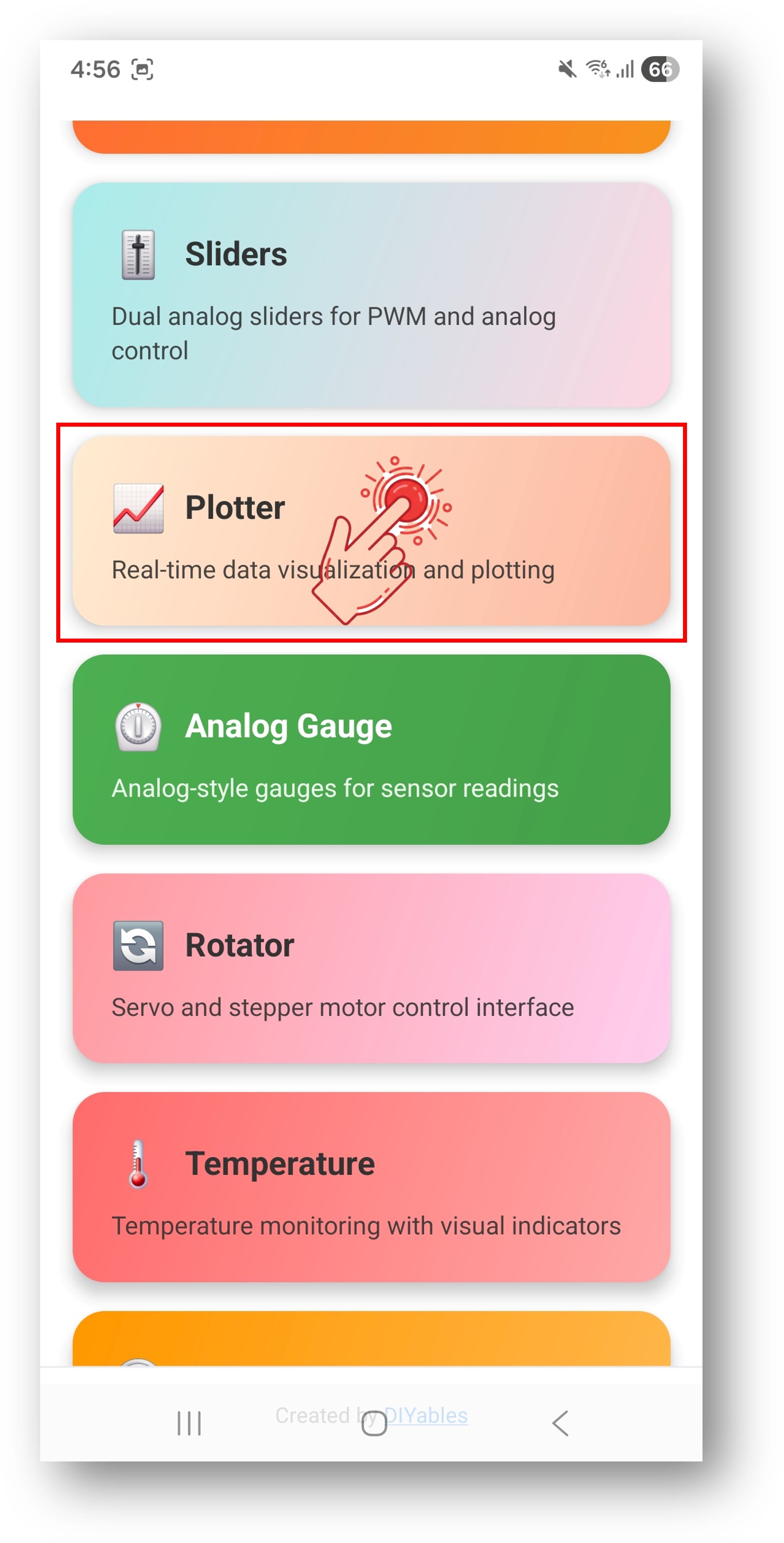 DIYables Bluetooth App - Écran d'accueil avec l'application Plotter