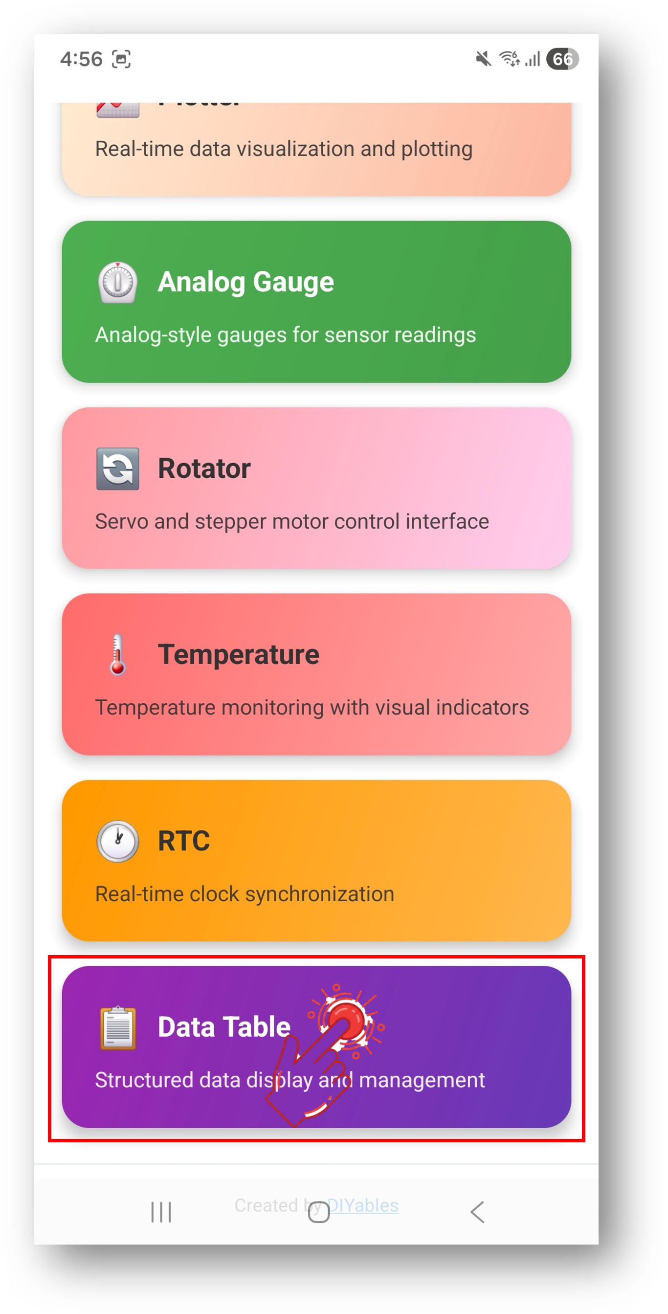 Application Bluetooth DIYables - Écran d'accueil avec Table App