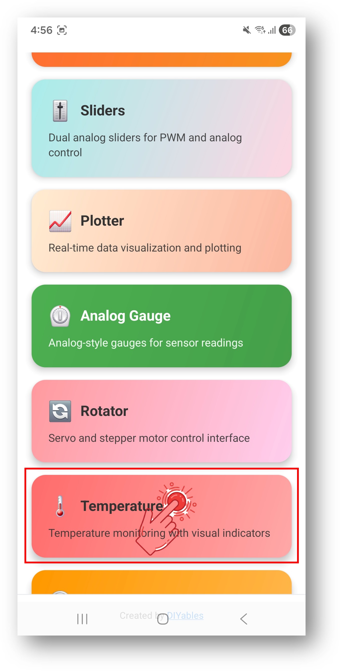 DIYables Bluetooth App - Écran d'accueil avec l'application de température